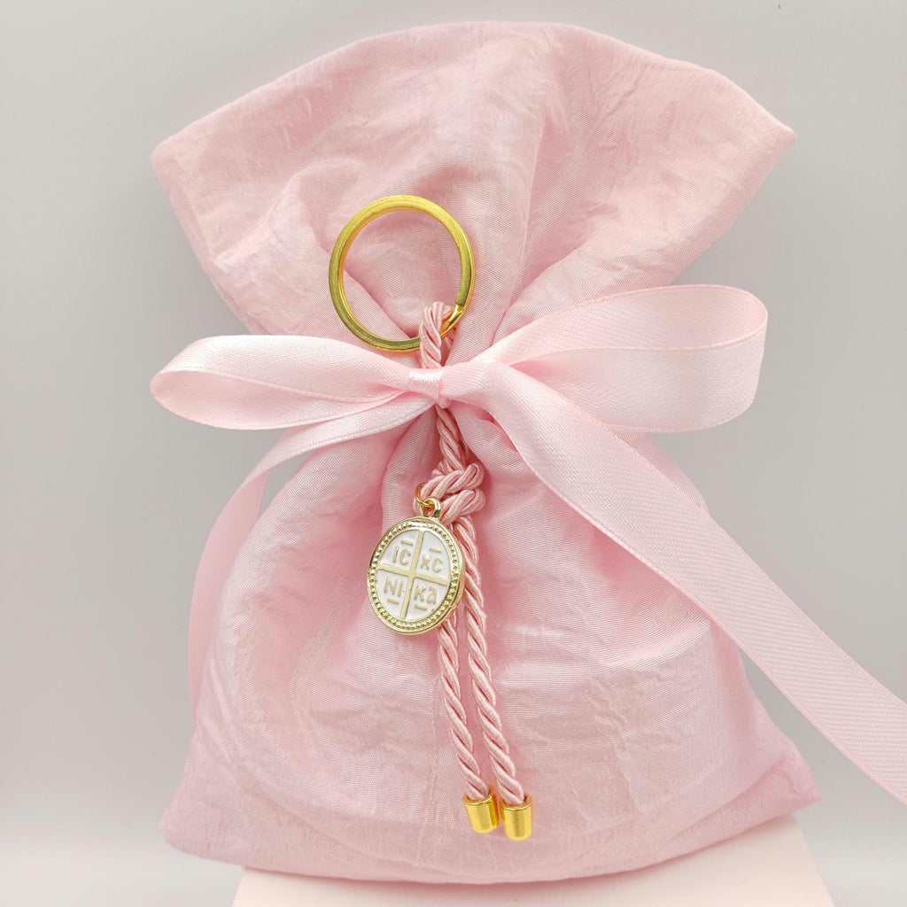 10 pcs, Greek Orthodox baptism boubounieres, Cross keychain Martyrika,Girl baptism, Koufeta, First communion baby shower Almond candy .