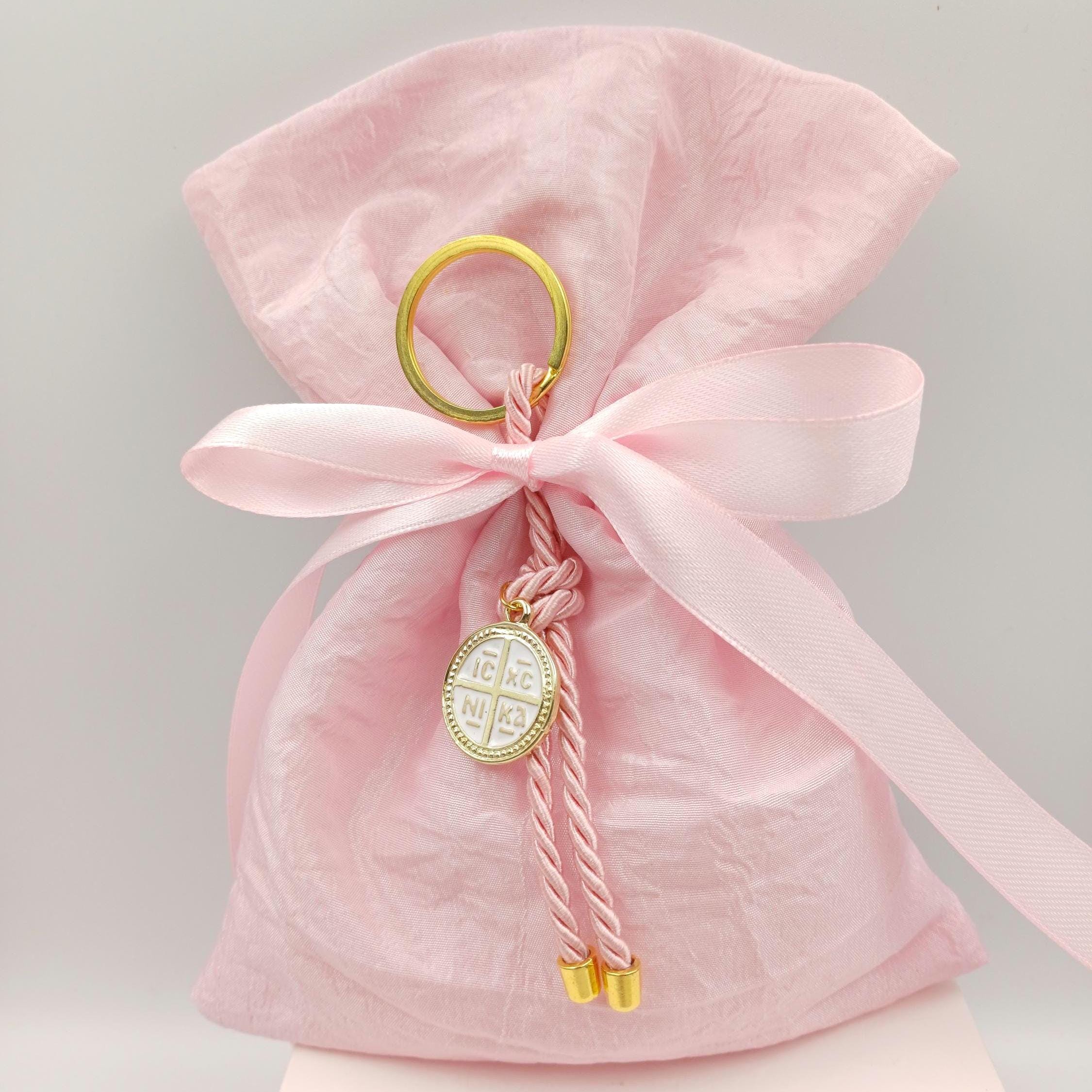 10 pcs, Greek Orthodox baptism boubounieres, Cross keychain Martyrika,Girl baptism, Koufeta, First communion baby shower Almond candy .