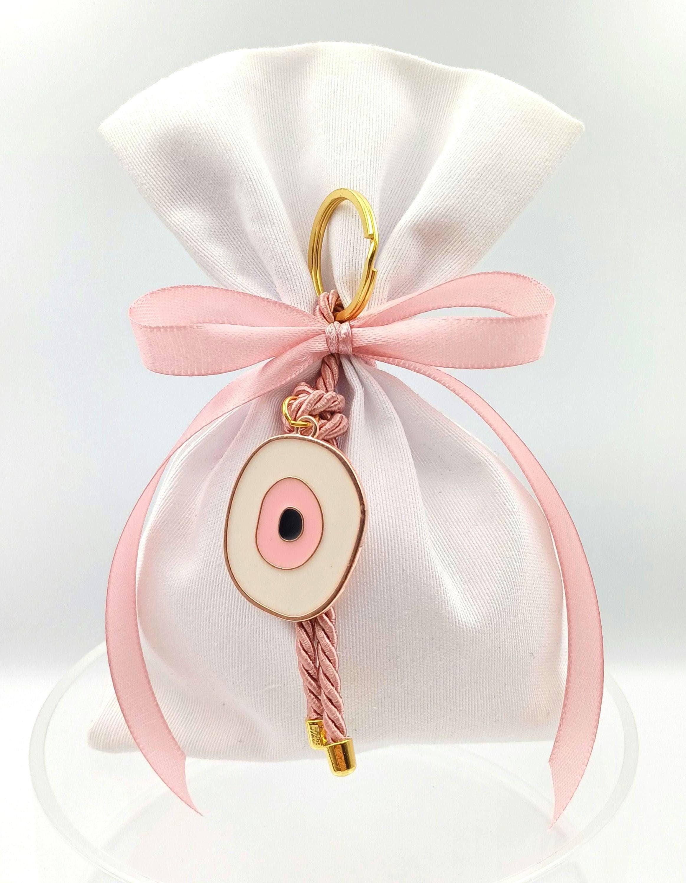Greek baptism boboniera ,Rose gold Evil eye  Keychain,jordan almond candy, Girl baptism, baptism Mpomponiera, Bomboniere, Koufeta,10 pcs.