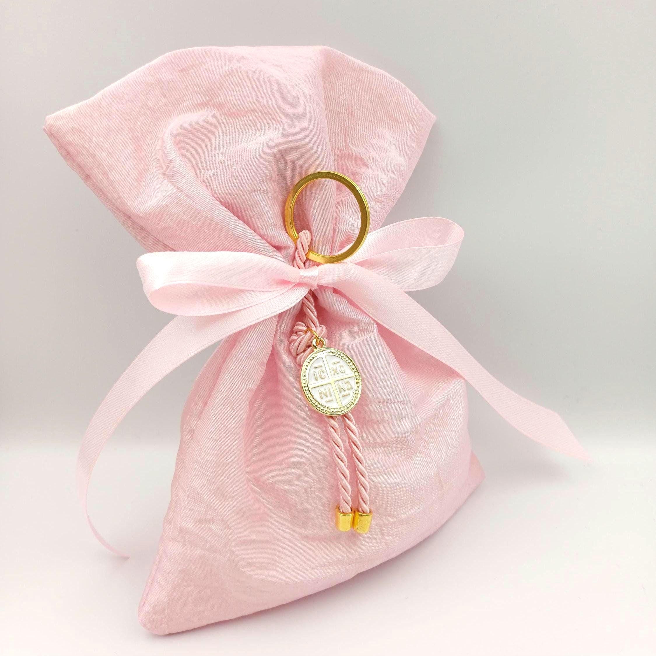 10 pcs, Greek Orthodox baptism boubounieres, Cross keychain Martyrika,Girl baptism, Koufeta, First communion baby shower Almond candy .