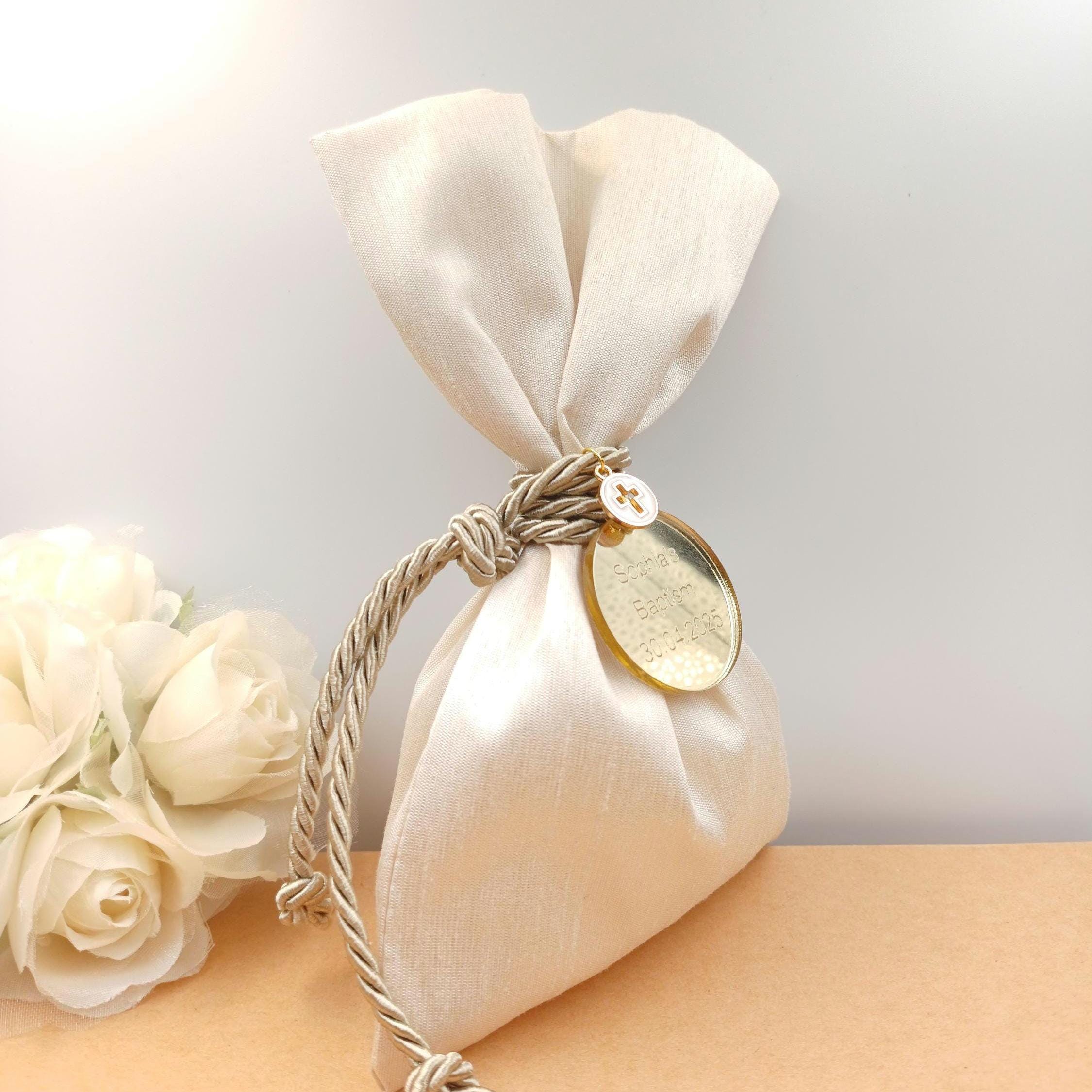 10 pcs, Personalized Baptism favors ,Greek wedding Bombonieres , Bridal shower party gifts, Baby shower candy bag, Communion party decor.