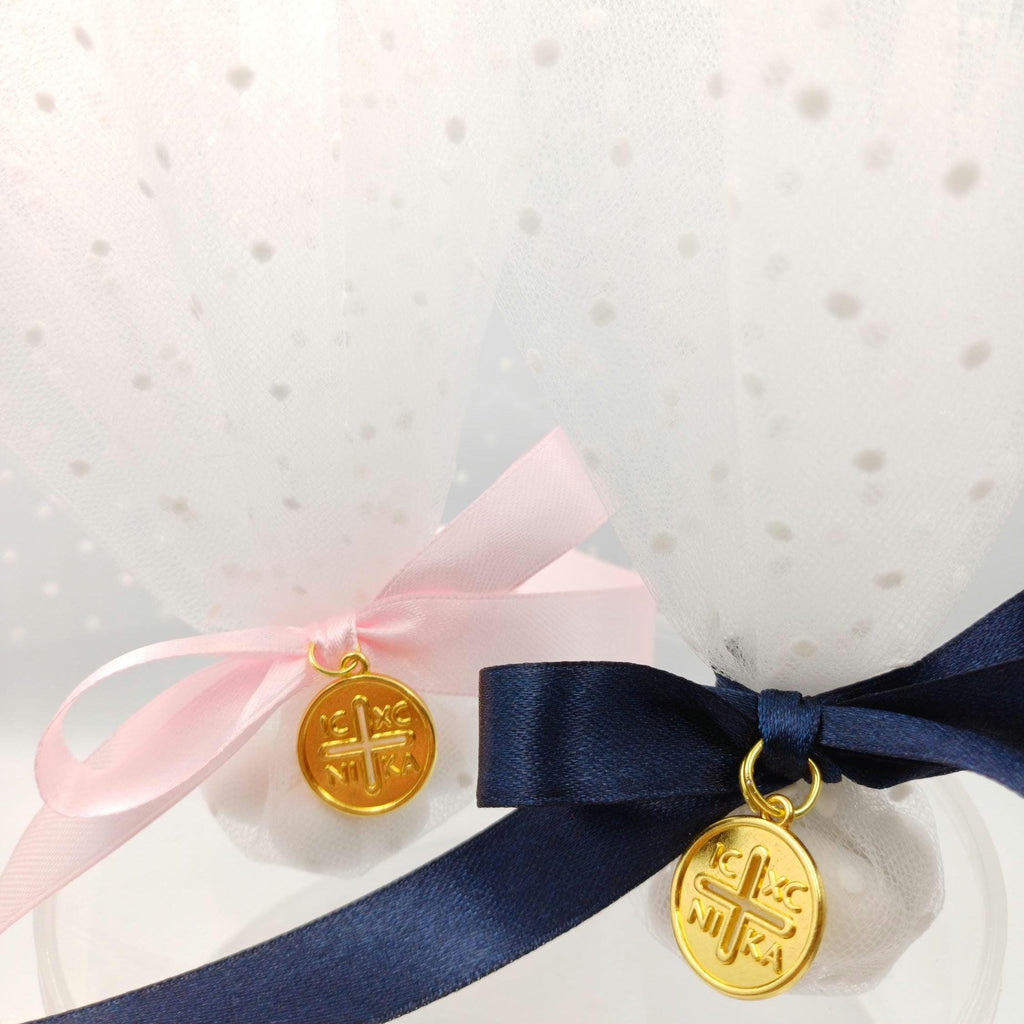 10 pcs,Greek baptism traditional tulle bombonieres, Byzantine Cross  baptism favors, koufeta jordan almonds favors,mi bautizo confetti.