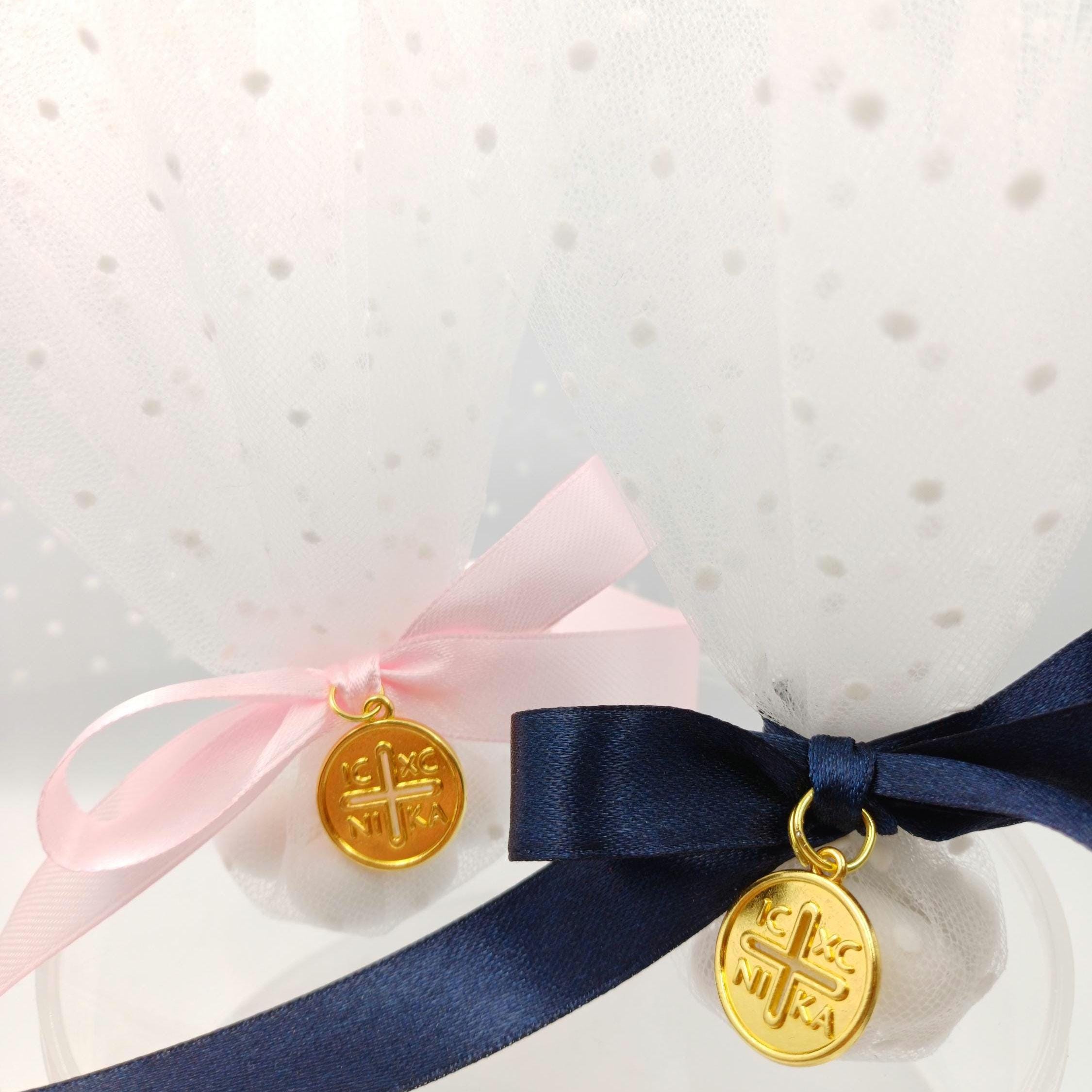 10 pcs,Greek baptism traditional tulle bombonieres, Byzantine Cross  baptism favors, koufeta jordan almonds favors,mi bautizo confetti.