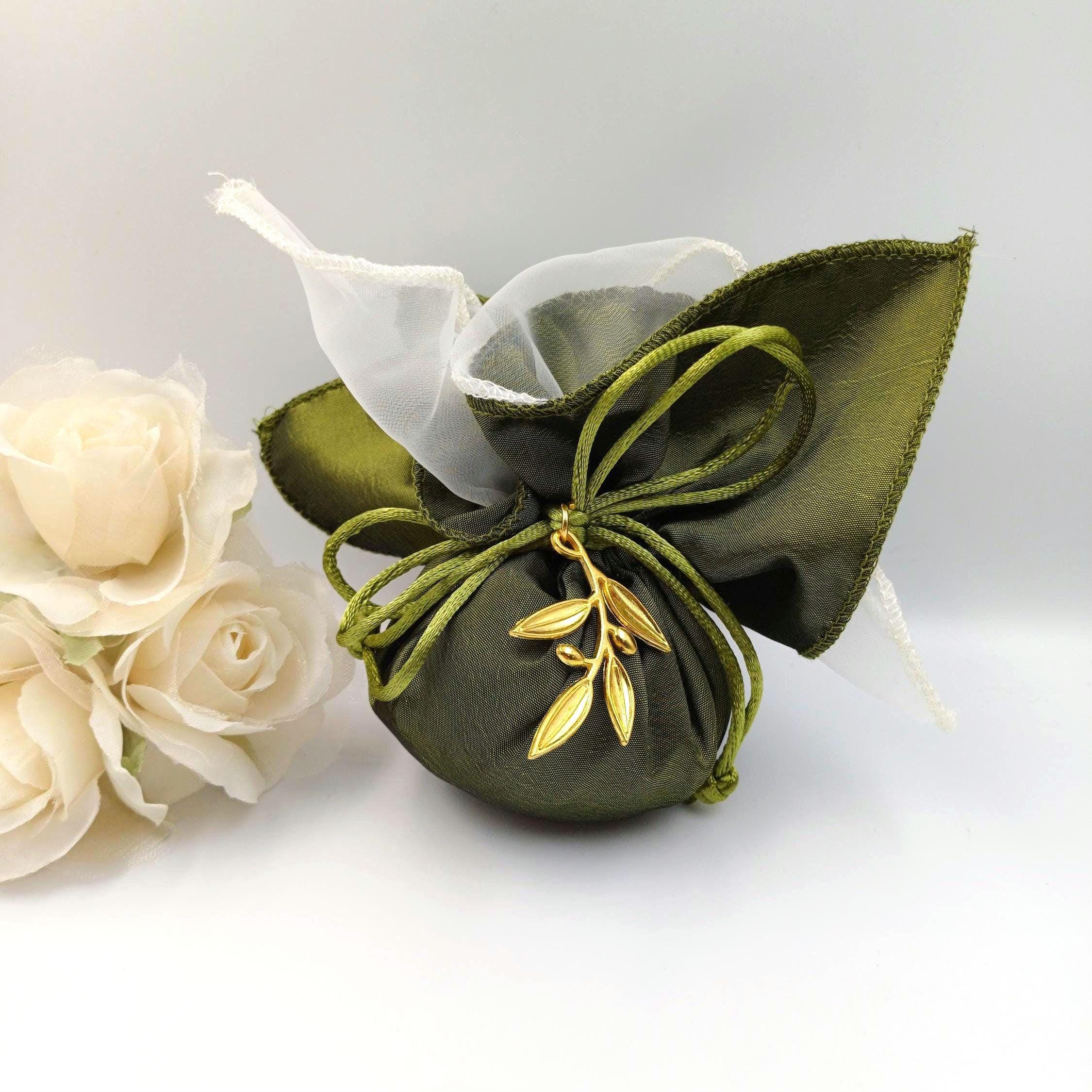 Wedding Favor pouch with Olive Tree Branch , Greek Orthodox Wedding Bombonieres,bribal shower gift, traditional tulle koufeta bags, 10pcs.