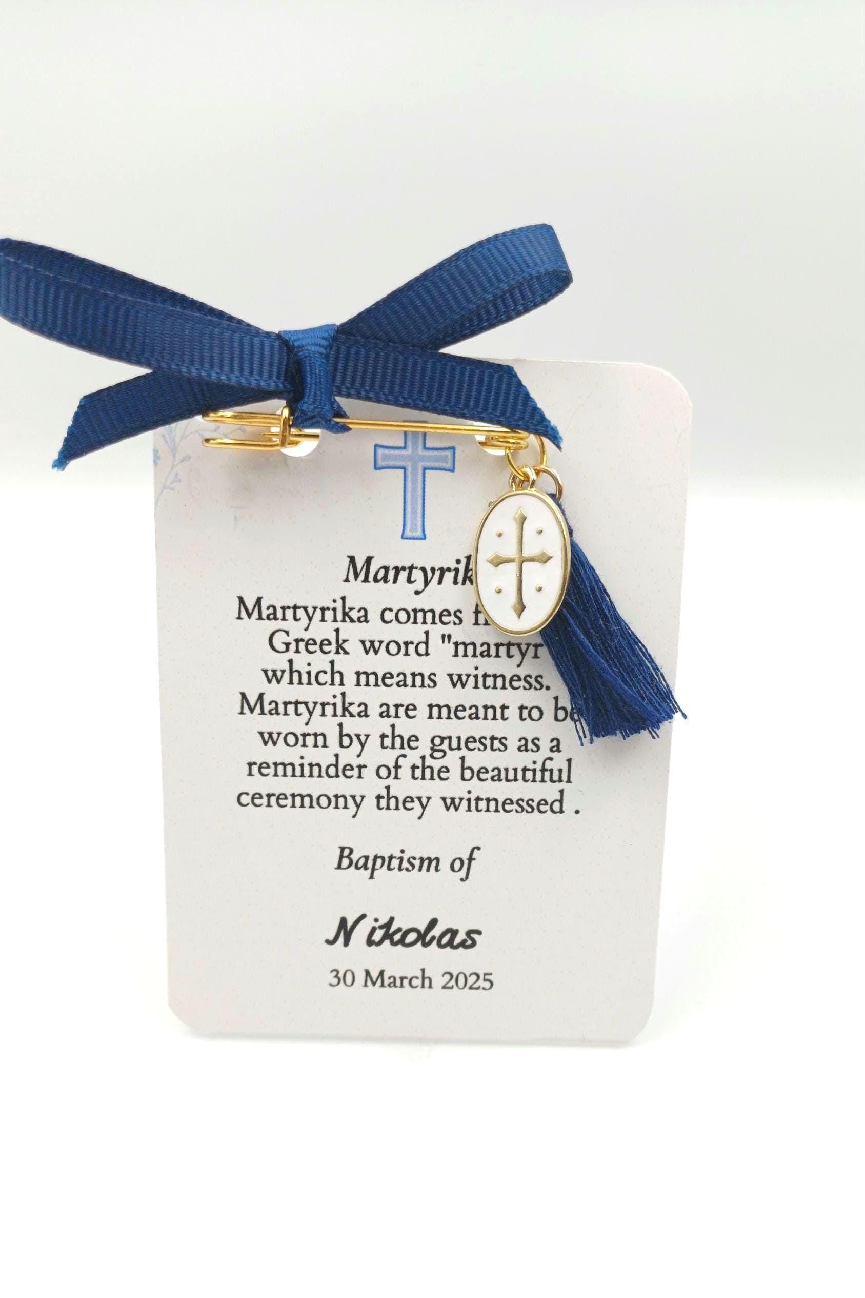 10 pcs,Safety pins Martirika-Greek Baptism, enamel cross martyrika Christening favor-Witness favor gift for guests ,First communion