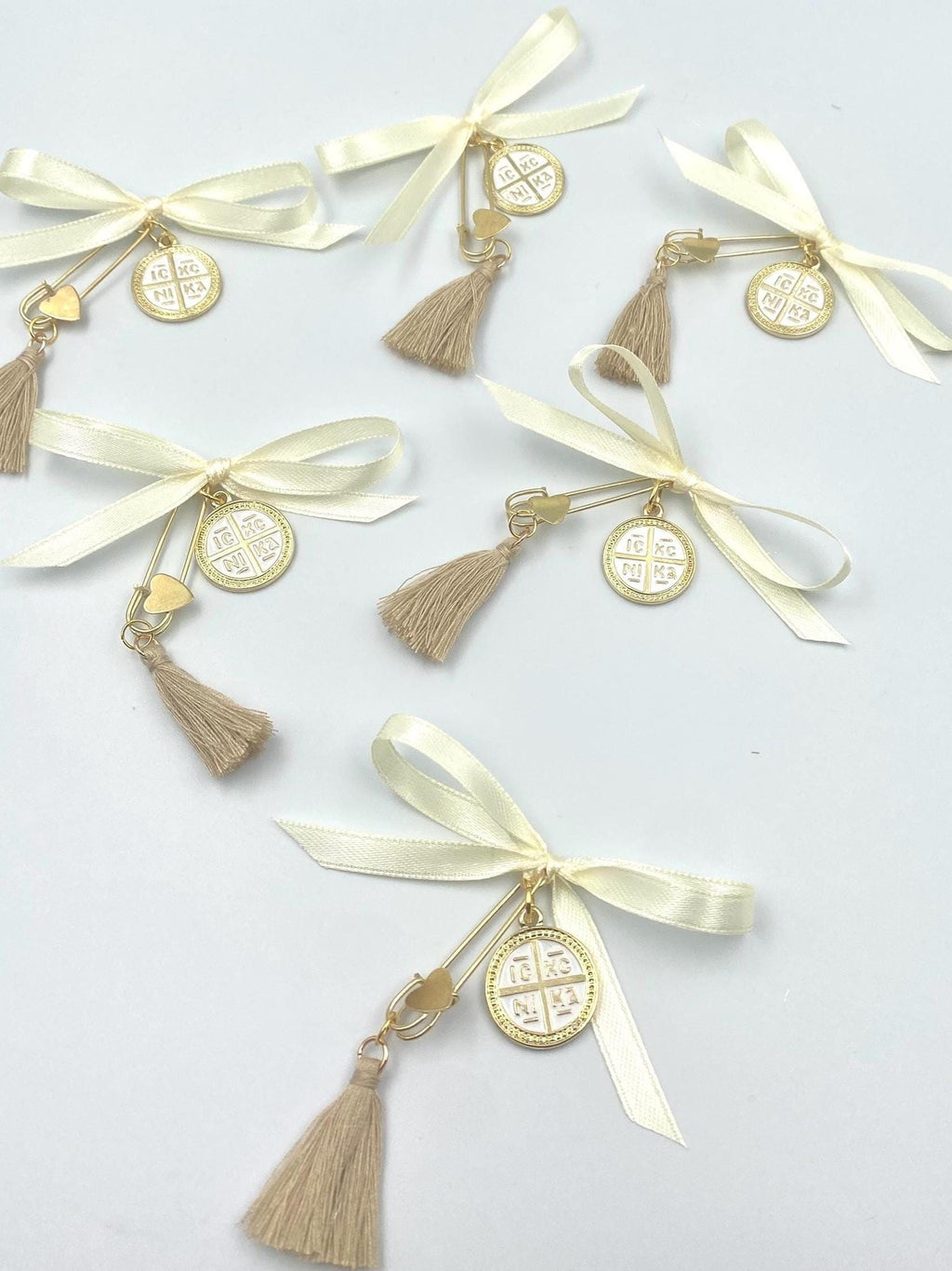 Christening enamel byzantine cross witness pins first communion favor greek orthodox baptism martyrika with gold white cross ICXCNIKA,10 pcs