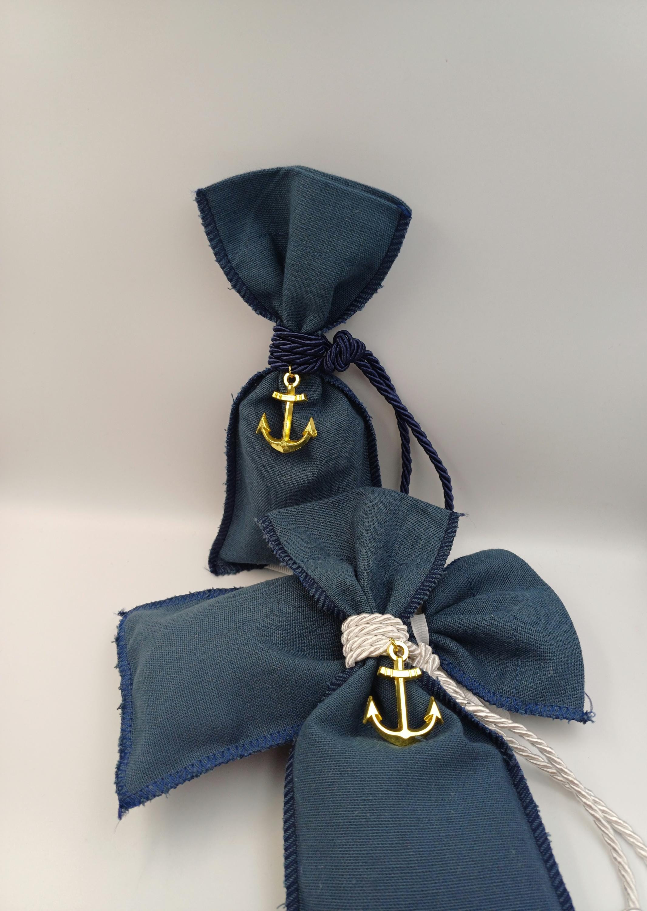 Nautical baby shower favors, First communion blue favors, Greek baptism boubounieres with anchor, Almond candy bags sea themed, 10 pcs