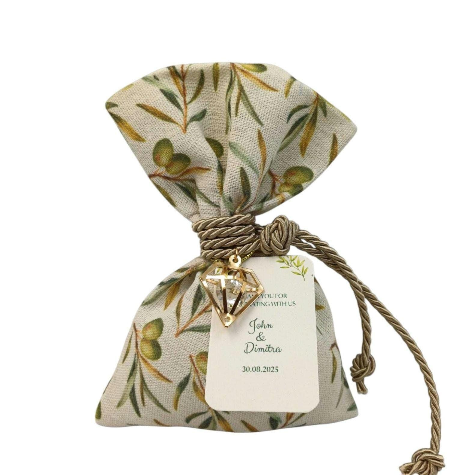 10 pcs - Personalized Greek Wedding Favors - Olive  Bombonieres - Koufeta Gifts for Guests -almond candy bags -baptism favors-confetti