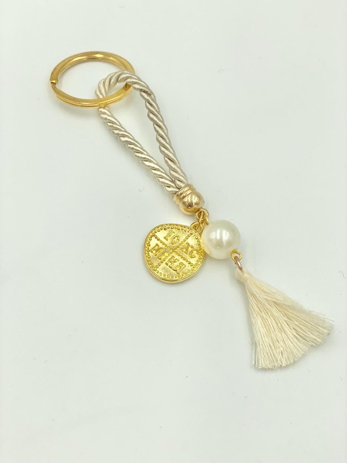 10 pcs, Keychain favors with Kontsantinato cross, Martyrika for Greek baptism, Martirika for Orthodox Baptism, ICXCNIKA.