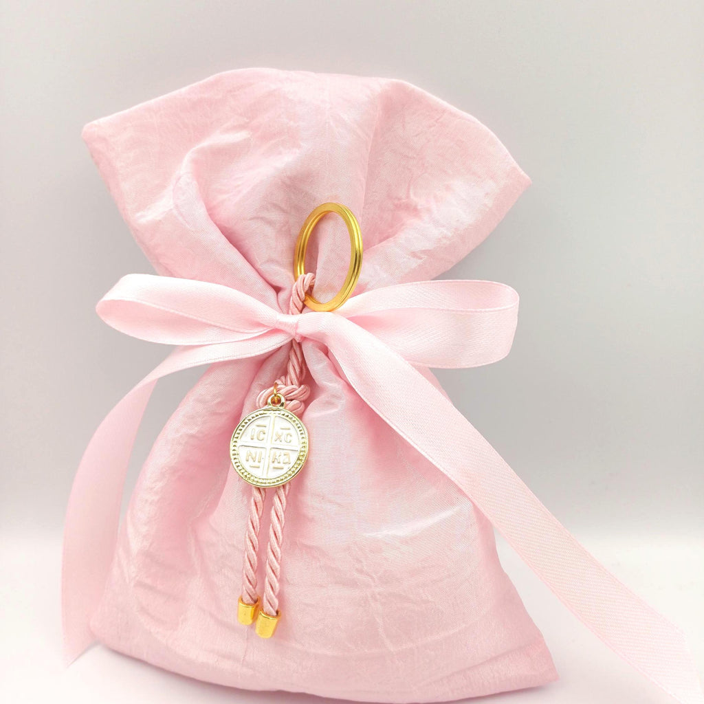 10 pcs, Greek Orthodox baptism boubounieres, Cross keychain Martyrika,Girl baptism, Koufeta, First communion baby shower Almond candy .