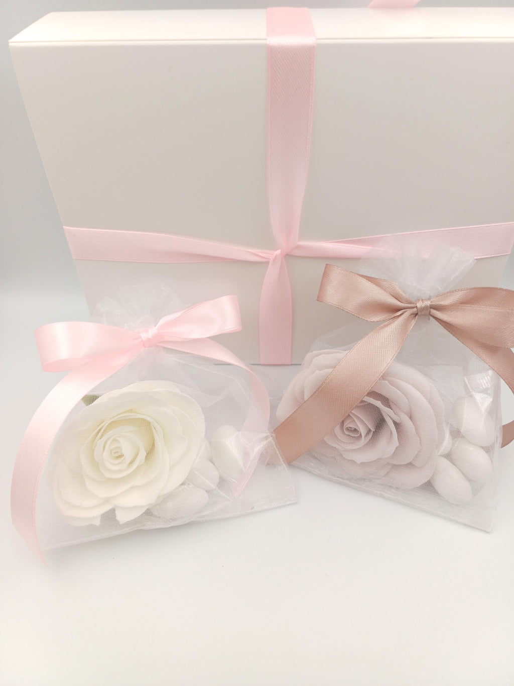 Wedding Favor with Rose Soap & Jordan Almonds Elegant Organza Bag bomboniera, Bridal Shower, Baptism, Baby Shower Gift for Guests,10 pcs.