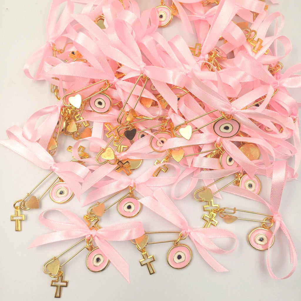 10 pcs, Martyrika safe pins, Girl baptism, Witness favors pins, Greek Orthodox baptism , Cross pin favors, Martirika evil eye with cross