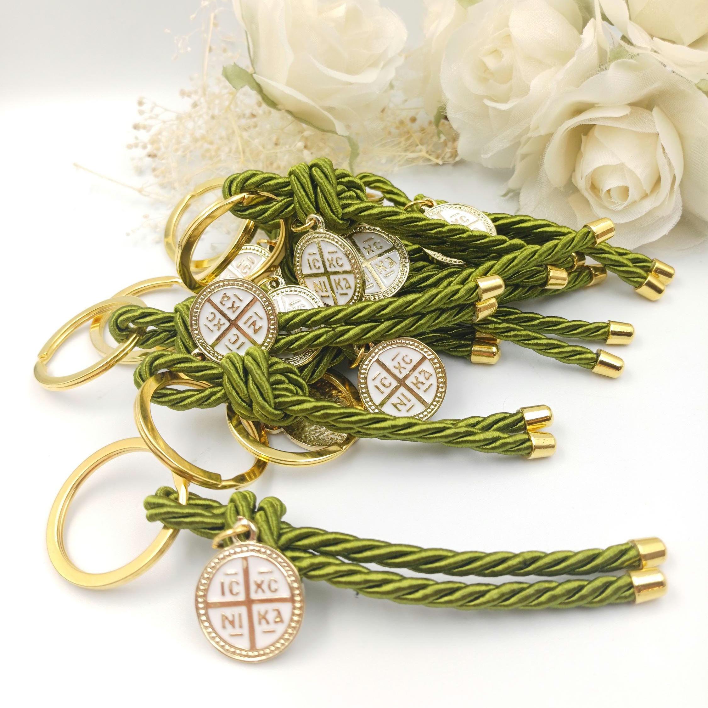 10 pcs, Olive favors Key chain cross baptism favors, Greek wedding witness gifts, Orthodox baptism olive green Martyrika konstantinato cross
