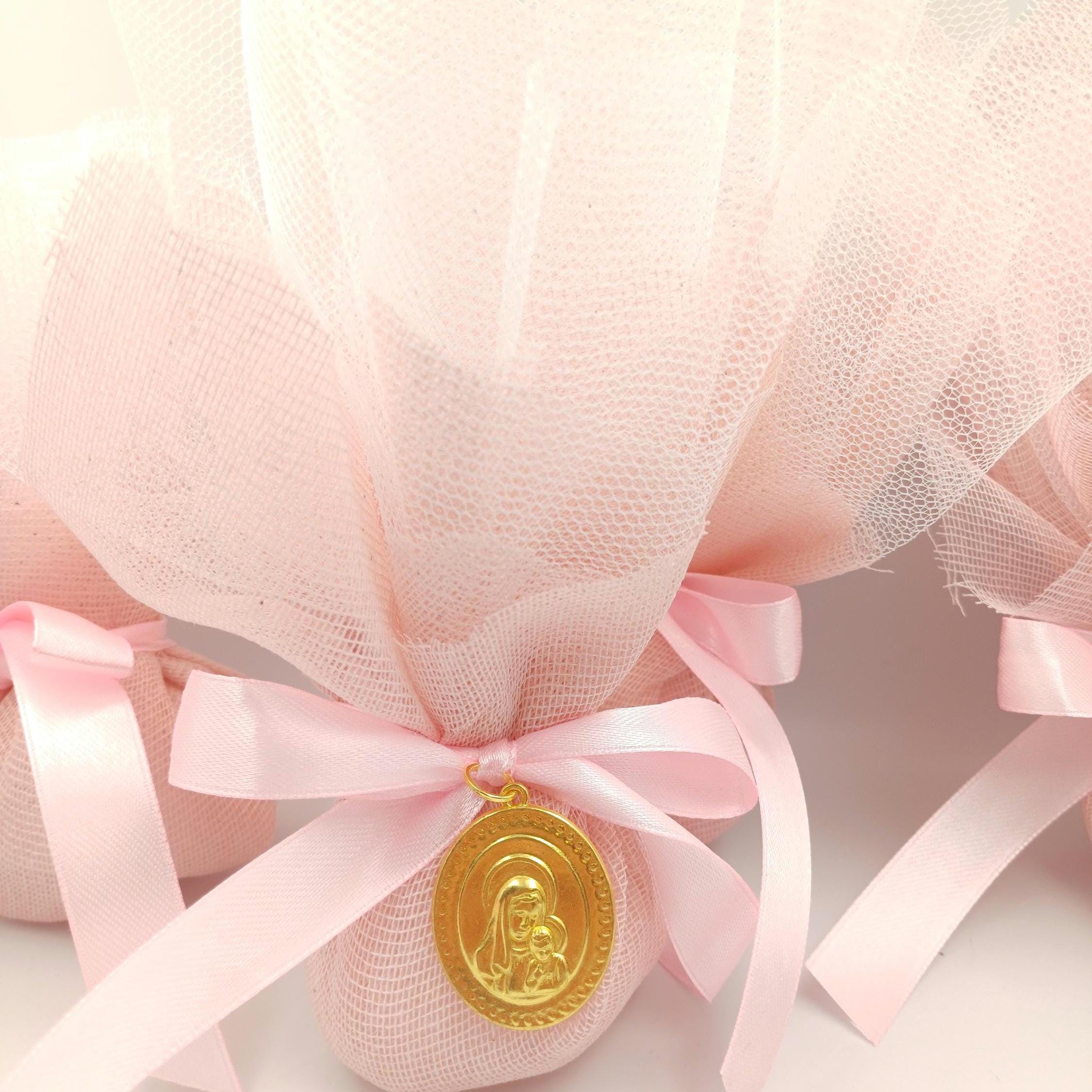 Ιcon Favors Greek baptism boboniera Koufeta Christening Panagia and Christos icon, Mary and Jesus pink tulle Orthodox favor for girl,10 pcs.
