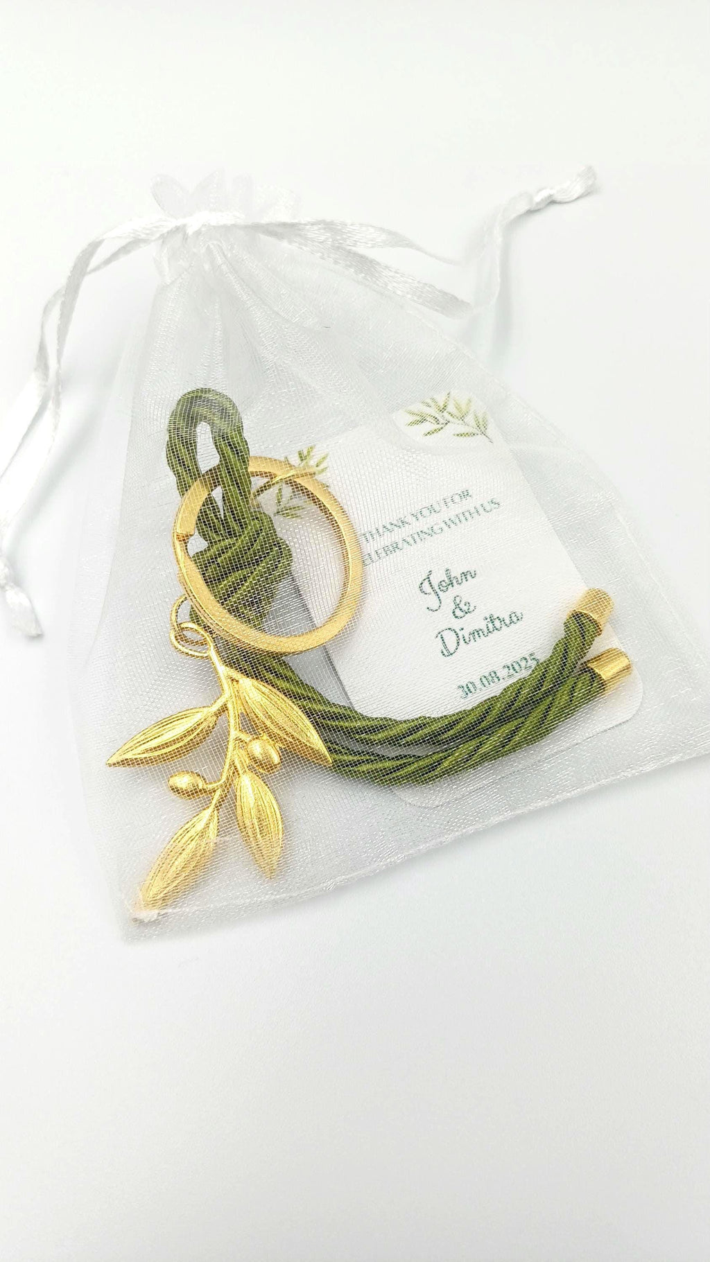 Greek Wedding Bomboniere Olive Branch – Koufeta Favors with Almonds in Organza Bag – Mediterranean Custom Wedding Gift Personalized 10pcs