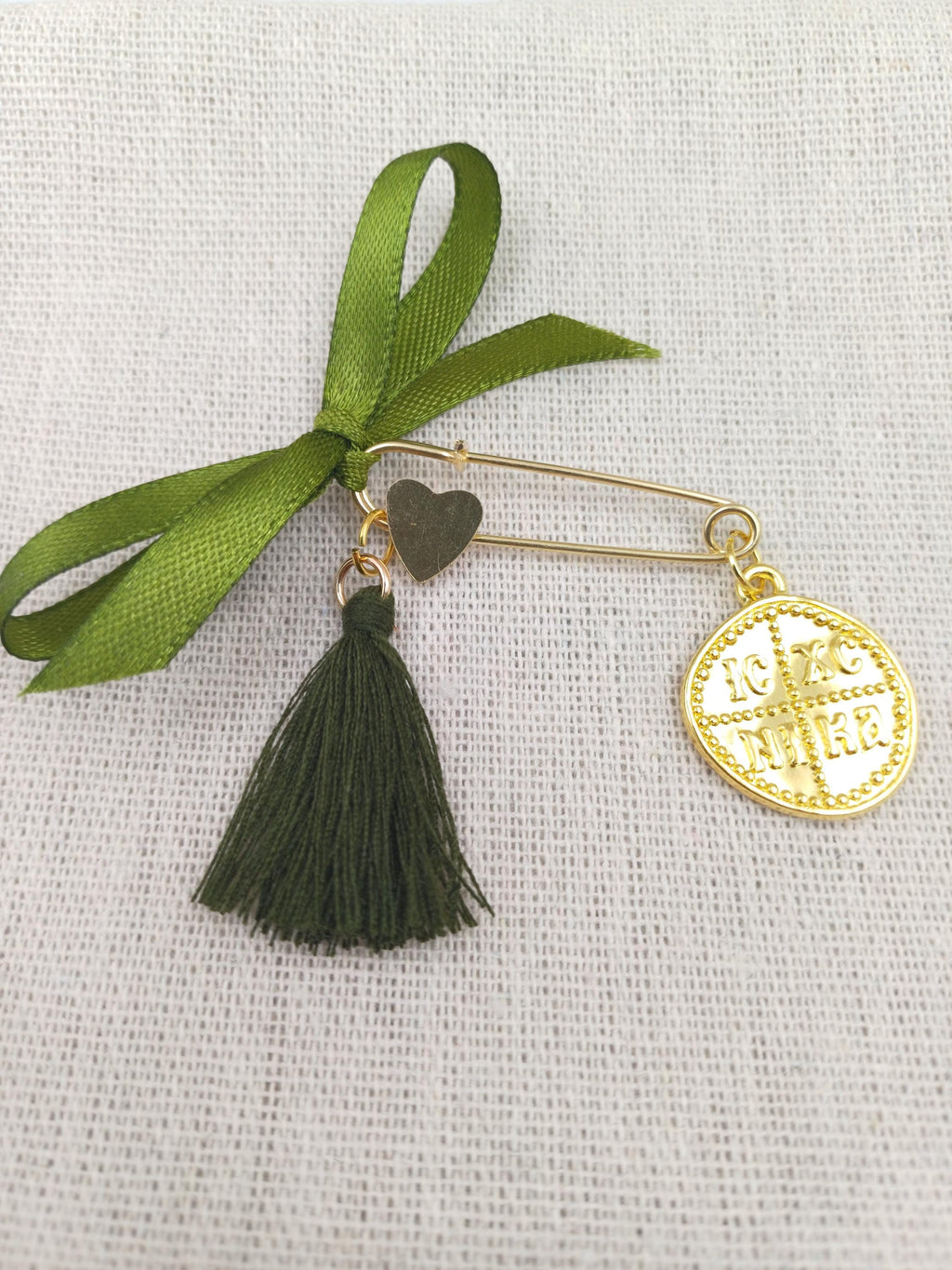 10 pcs,Cross favors baptism Safety pins Greek Baptism olive green favors Martirika Pins sage green Orthodox witness gifts boy- girl