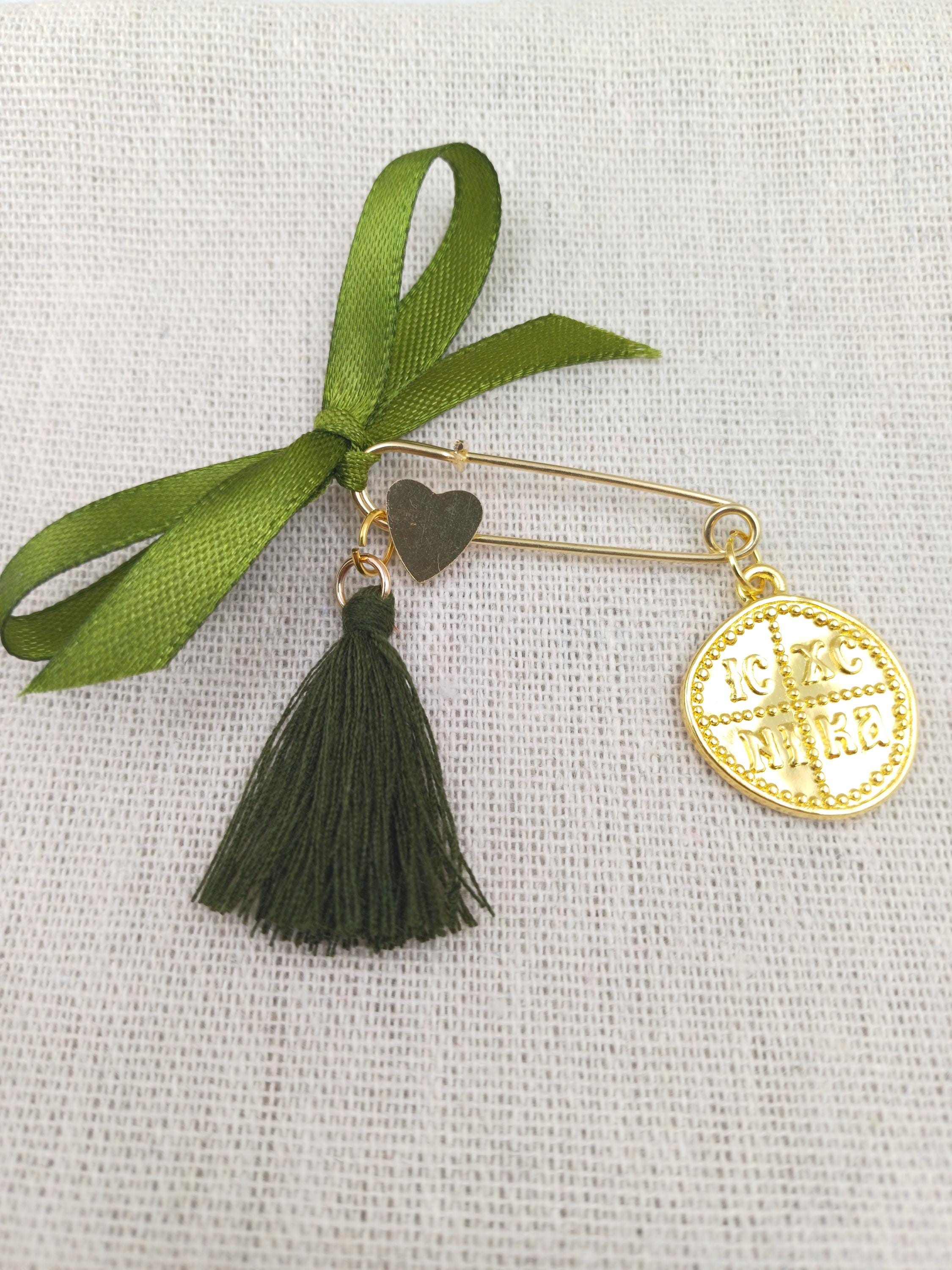 10 pcs,Cross favors baptism Safety pins Greek Baptism olive green favors Martirika Pins sage green Orthodox witness gifts boy- girl