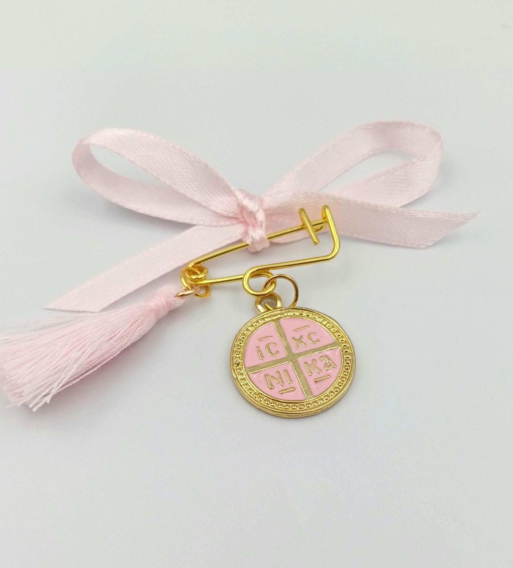 10 pcs,Baptism Martyrika for girl,Safety pins  Greek Orthodox baptism favor Christening Martirika cross favors, Witness pins,Religious favor