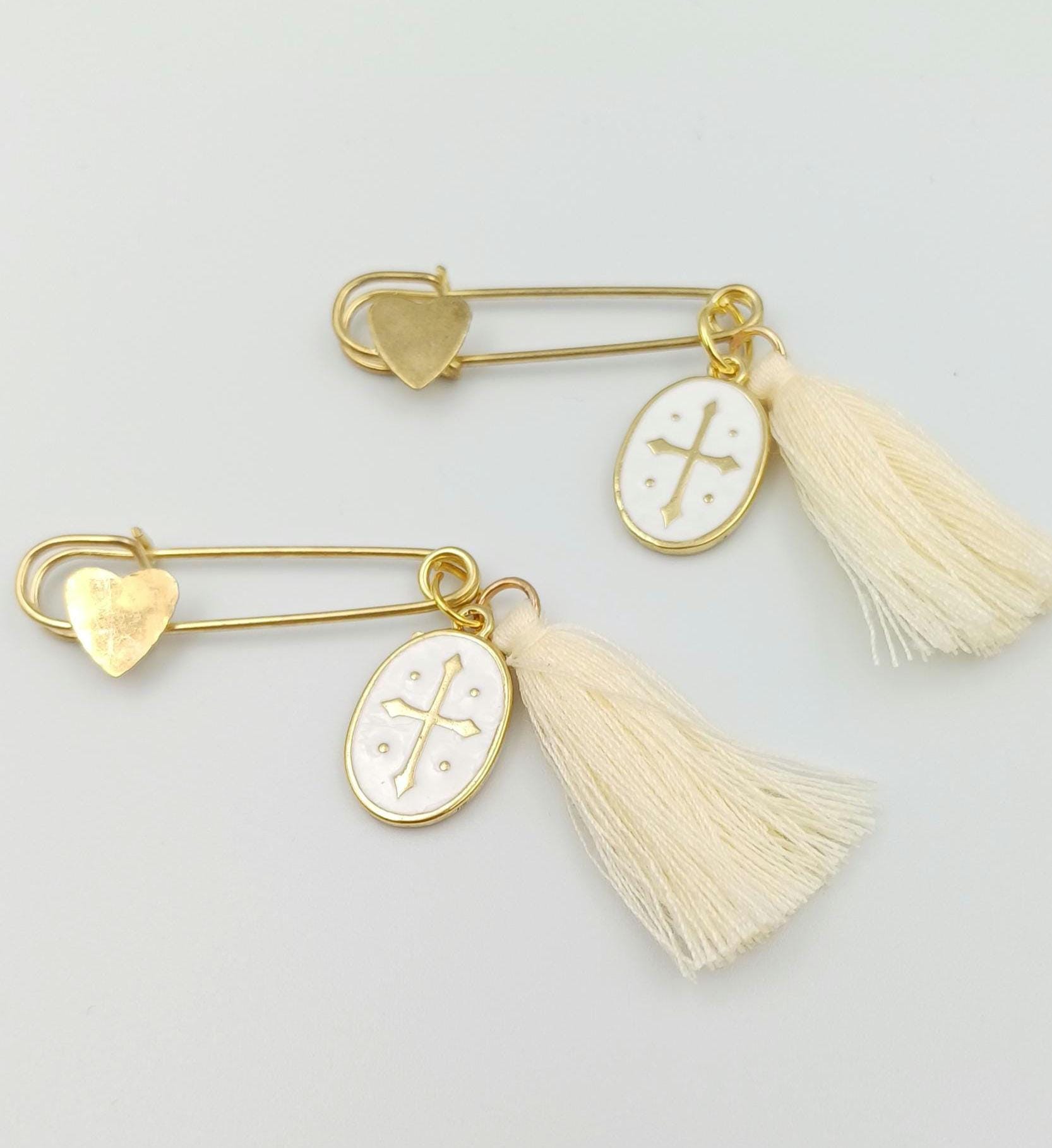 10 pcs,Safety pins Martirika-Greek Baptism, Kostantinato cross martyrika Christening favor-Witness favor gift for guests ,First communion