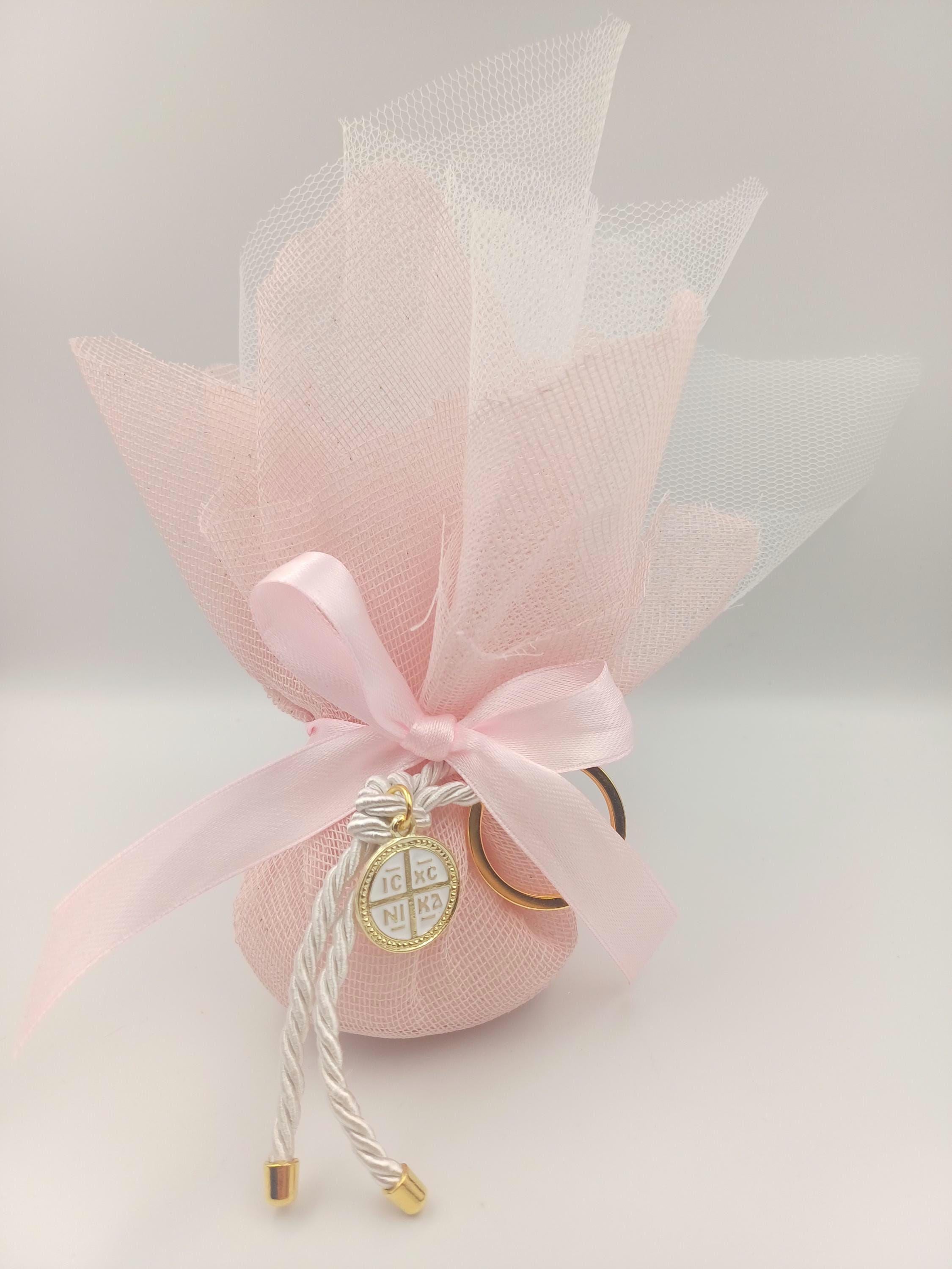 10 pcs,Baptism cross keychain Favors, Greek baptism boboniera Koufeta Christening pink tulle Orthodox favor for girl,baby shower gifts.