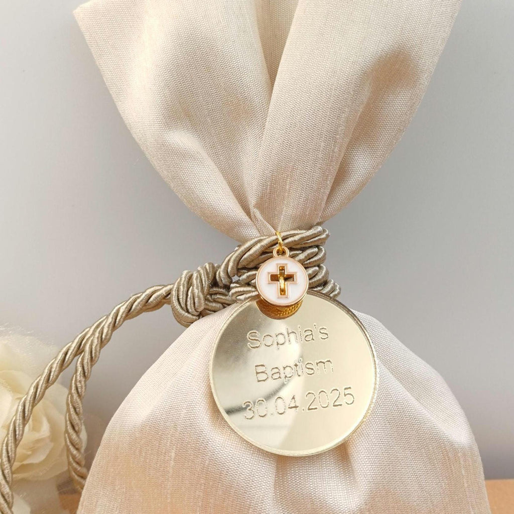 10 pcs, Personalized Baptism favors ,Greek wedding Bombonieres , Bridal shower party gifts, Baby shower candy bag, Communion party decor.