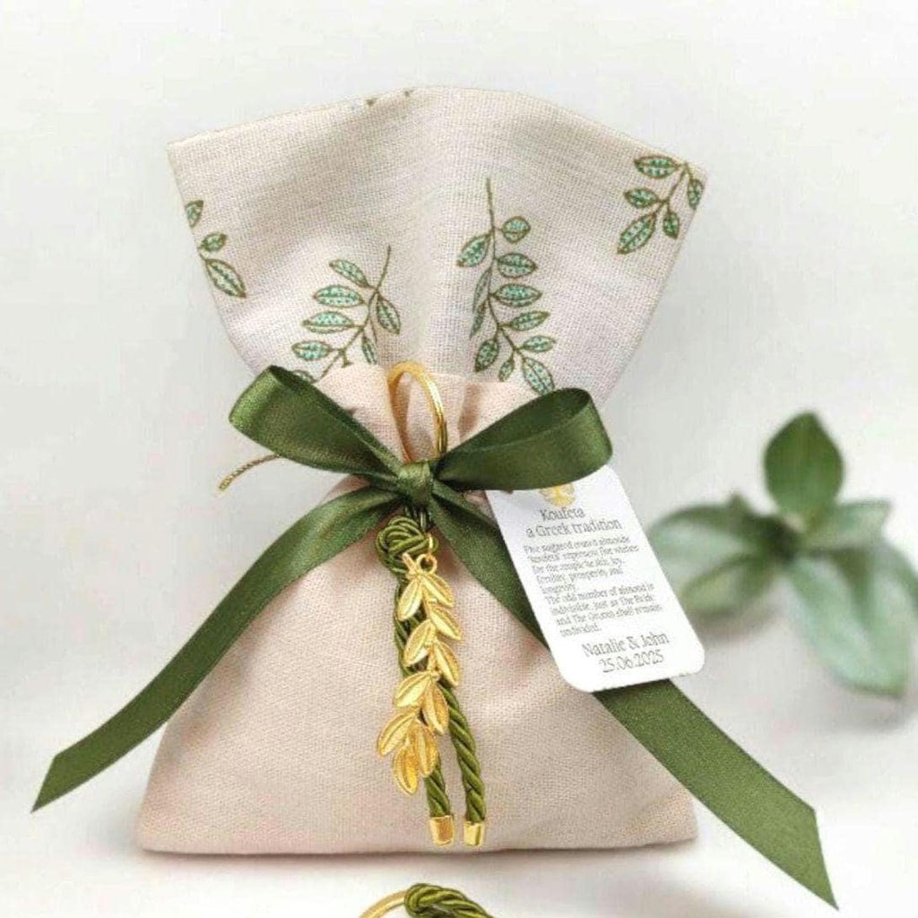 10 pcs - Greek Orthodox Boubounieres - Christening Favors - Personalized Wedding Bombonieres -Olive Branch favors almond- Orthodox baptism .