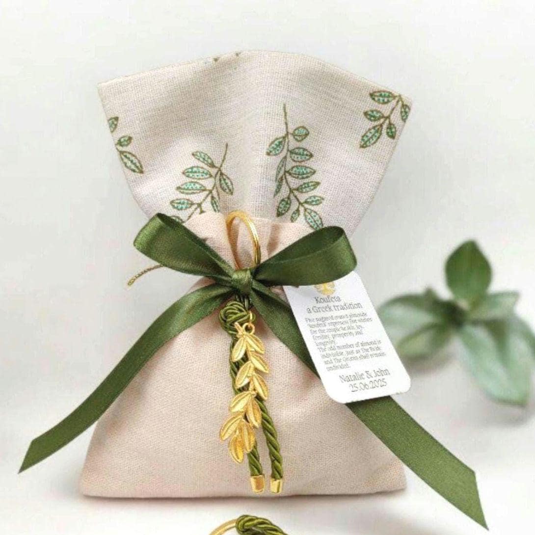 10 pcs - Greek Orthodox Boubounieres - Christening Favors - Personalized Wedding Bombonieres -Olive Branch favors almond- Orthodox baptism .