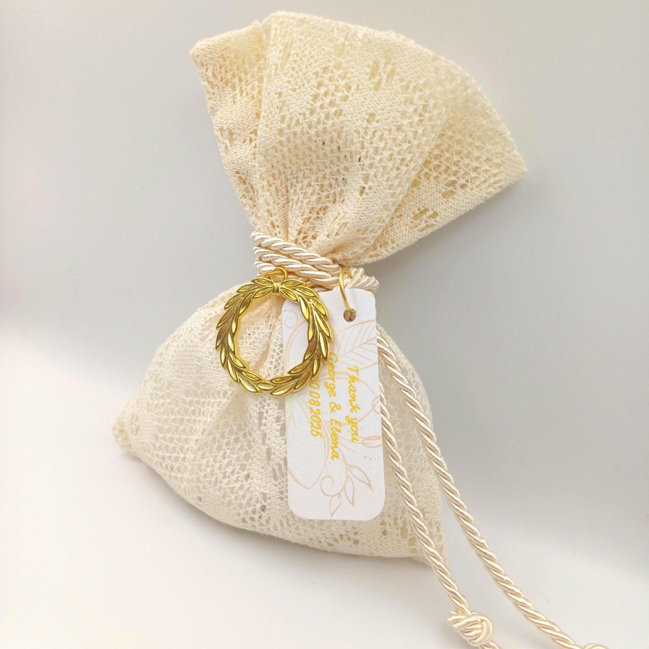 Lace favor Bags Personalized Romantic Wedding Favors,Greek bombonieres Koufeta, Bridal shower favors , Vintage favor baptism 10 pcs