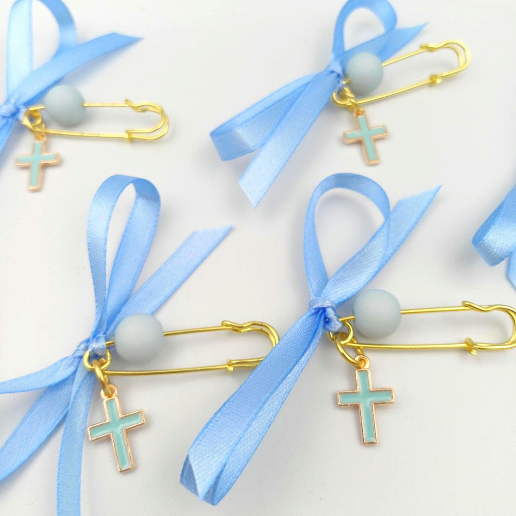 10 pcs, Greek Baptism enamel cross Martyrika safe pins, Boy baptism Witness favors pins, Baby shower , First Communion favors,Tyrcoise cross