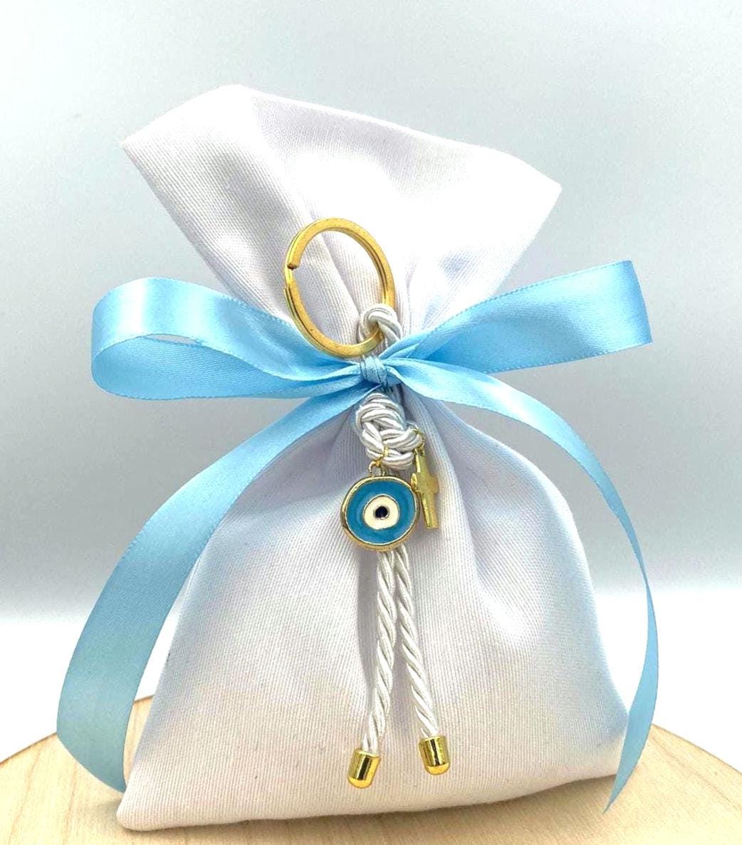 10pcs, Greek baptism favors, Evil eye keychain martyrika , Boy baptism, Christening favor, koyfeta, bomboniera almond candy favor.