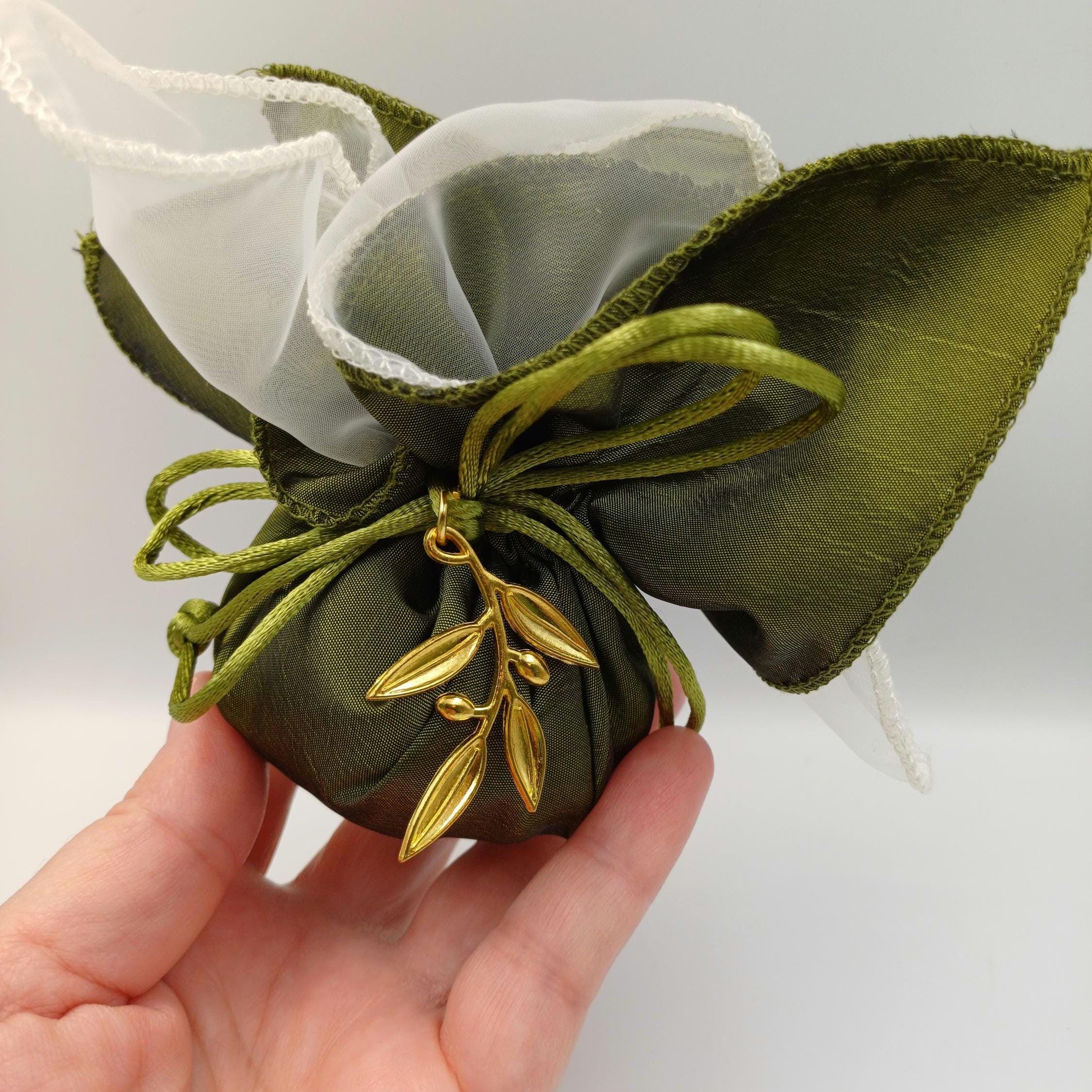 Personalized Wedding Favors in bulk for guests with Olive Branch , bribal shower gift, traditional bomboniere tulle koufeta bags 10pcs.