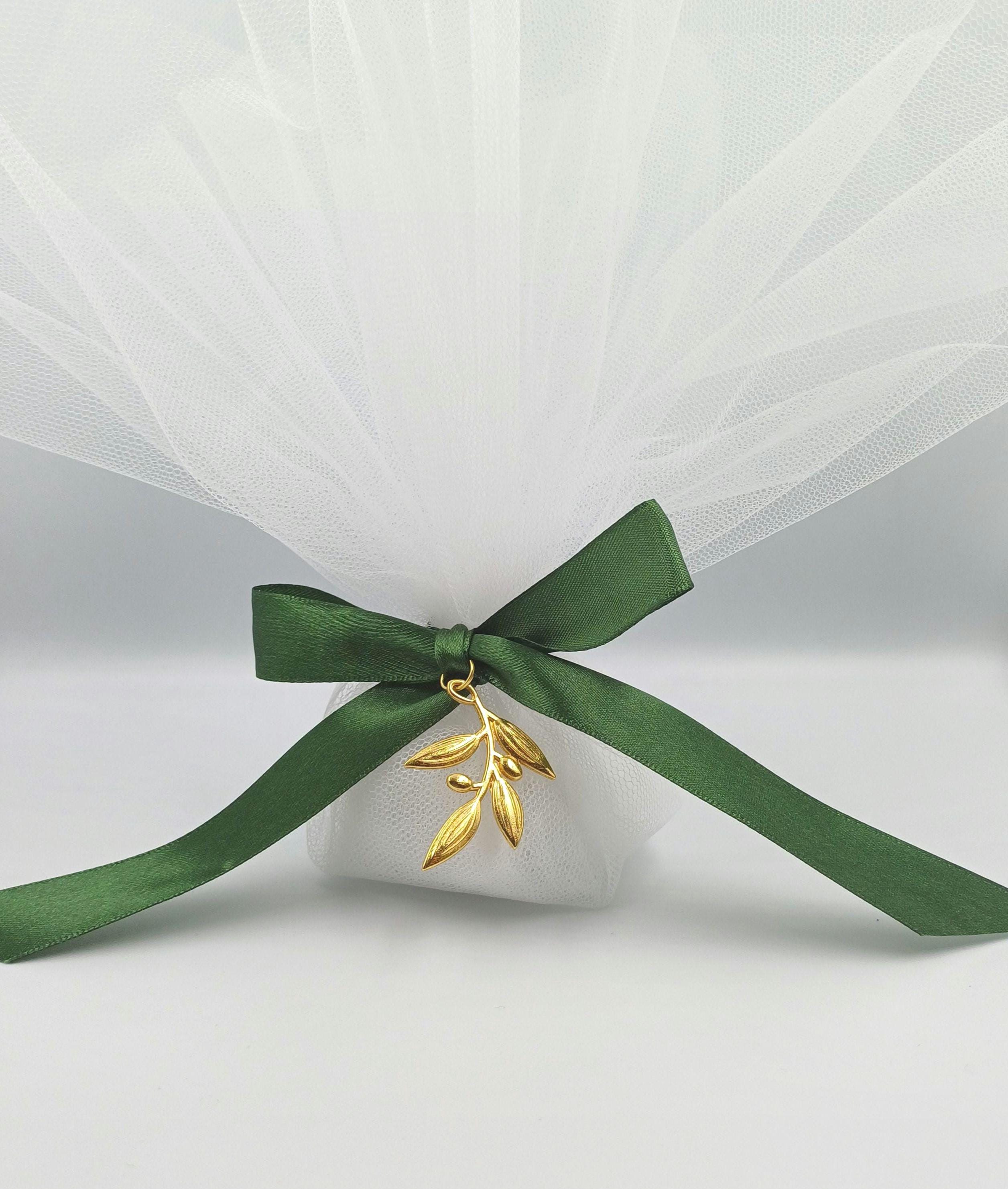 10 pcs, Greek wedding boubouniera, Tulle Wedding Favor, Olive branch favor, Orthodox wedding,  Mpomponiera, Bomboniere, Koufeta.