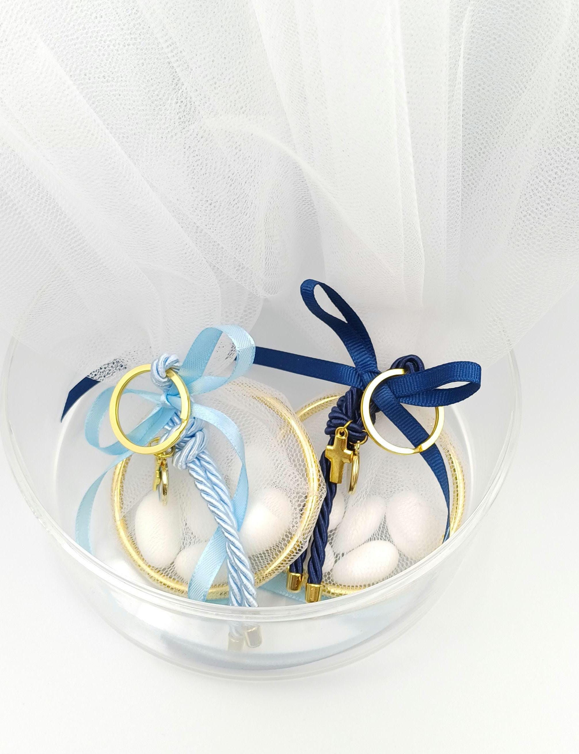 10 pcs, Greek baptism Mpomponieres ,Ring Tulle Bags, Boy baptism, Christening  favor, Evil eye  Bombonieres, almond candy bags,Martyrika