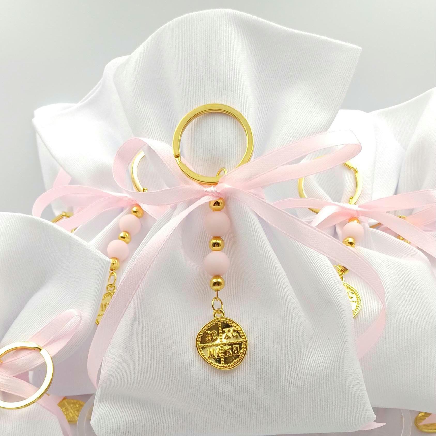 10 pcs, Greek Orthodox girl baptism bobonieres, Constantinato keychain martyrika, Koufeta , Mpomponieres,almond candy favor,mi bautizo