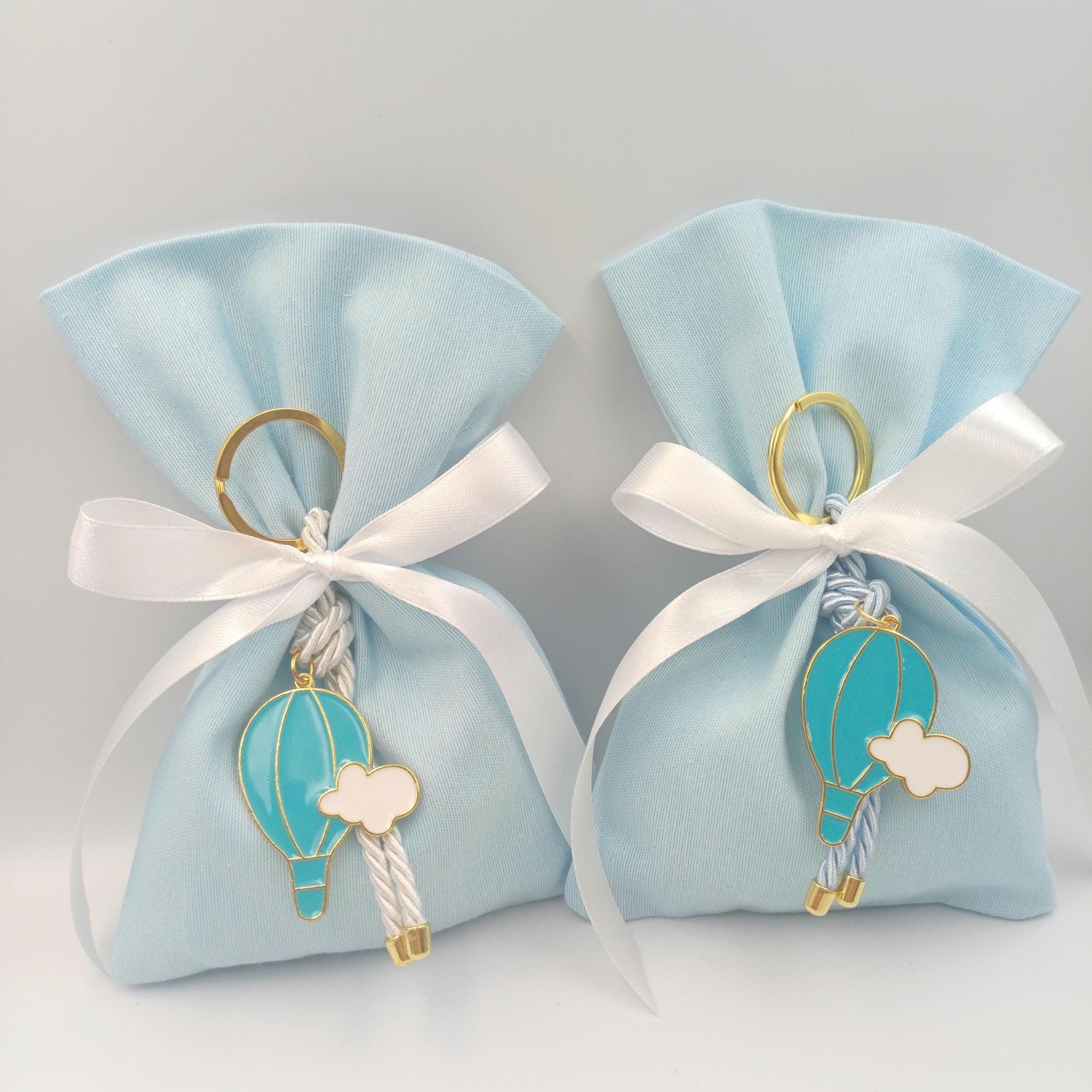 Boy baptism favor Greek baptism boubounieres baby blue Almond candy bags baby shower favor first communion party gift hot air balloon 10 pcs