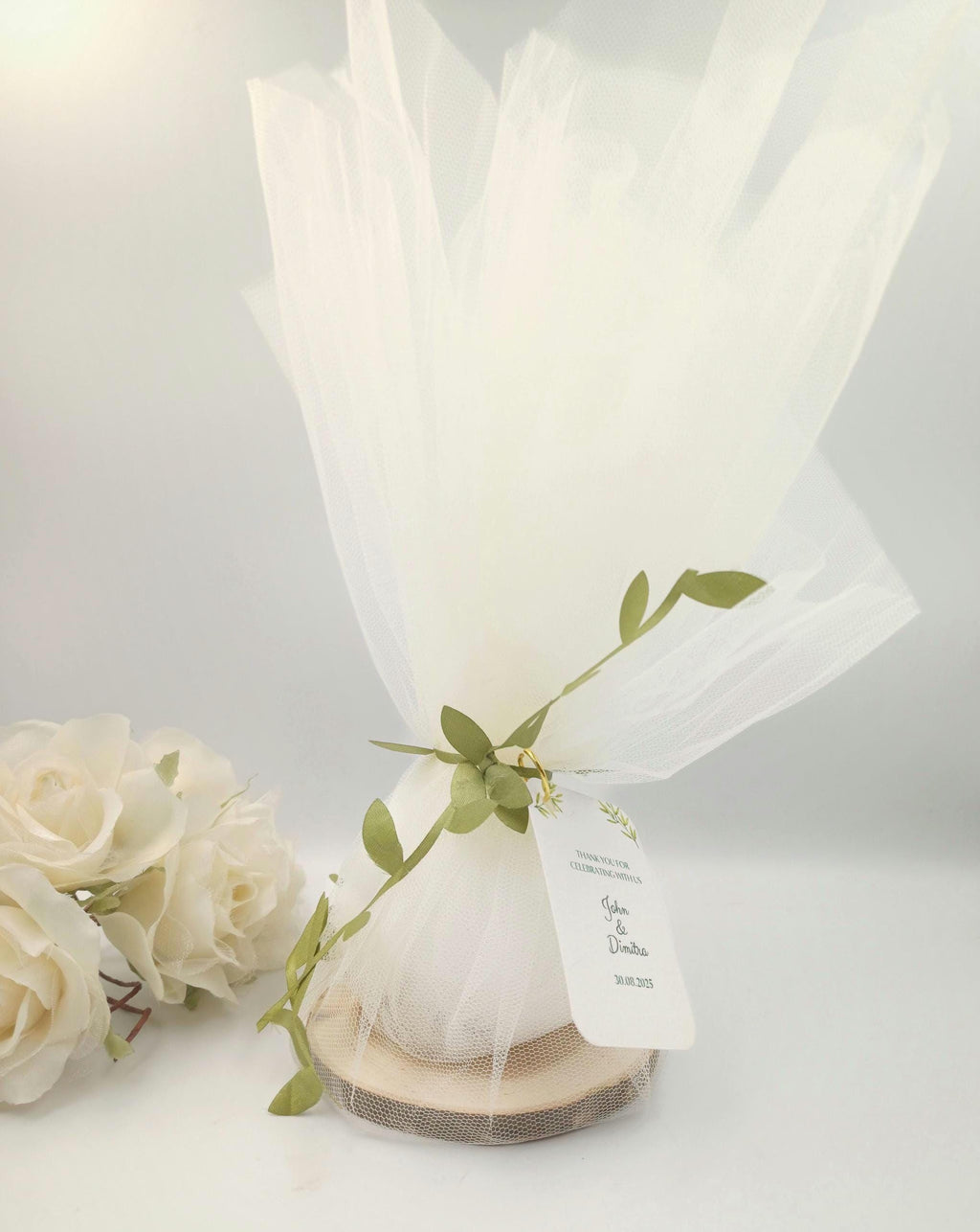 10 pcs, Wedding Favors for Guests in Bulk,engagement party olive branch ribbon favours  Greek tulle Orthodox Boboniera tulle and wood.