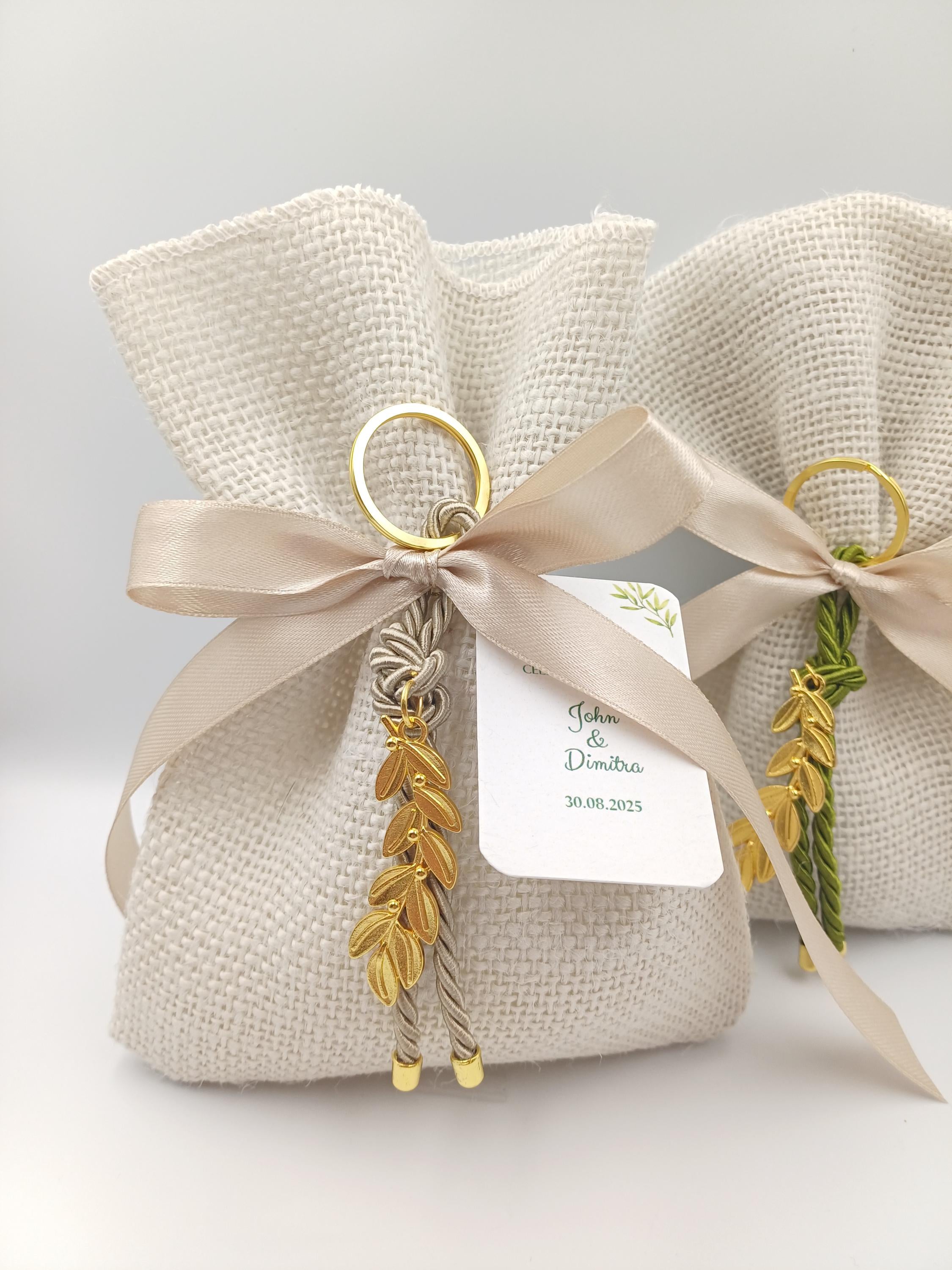 Greek Orthodox  bombonieres,Wedding  Almond Candy Favors , Olive branch favors,Bridal Shower,Rustic baptism Favors burlap bag,Koufeta, 10 pcs