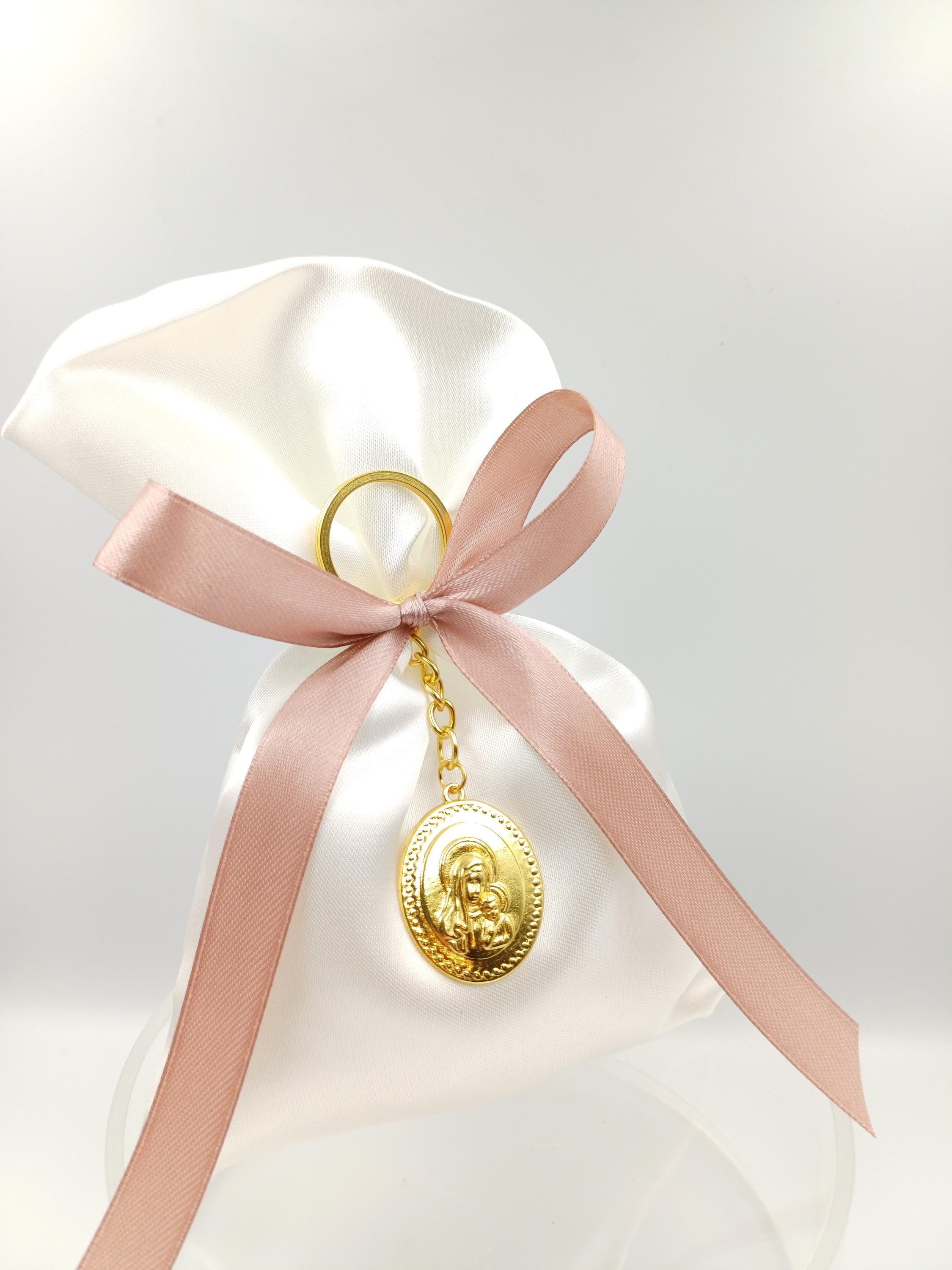 10 pcs, Greek baptism  bombonieres, Christening favor Panagia icon, Orthodox Keychain favors, Girl baptism,Koufeta, Almond candy satin bags.