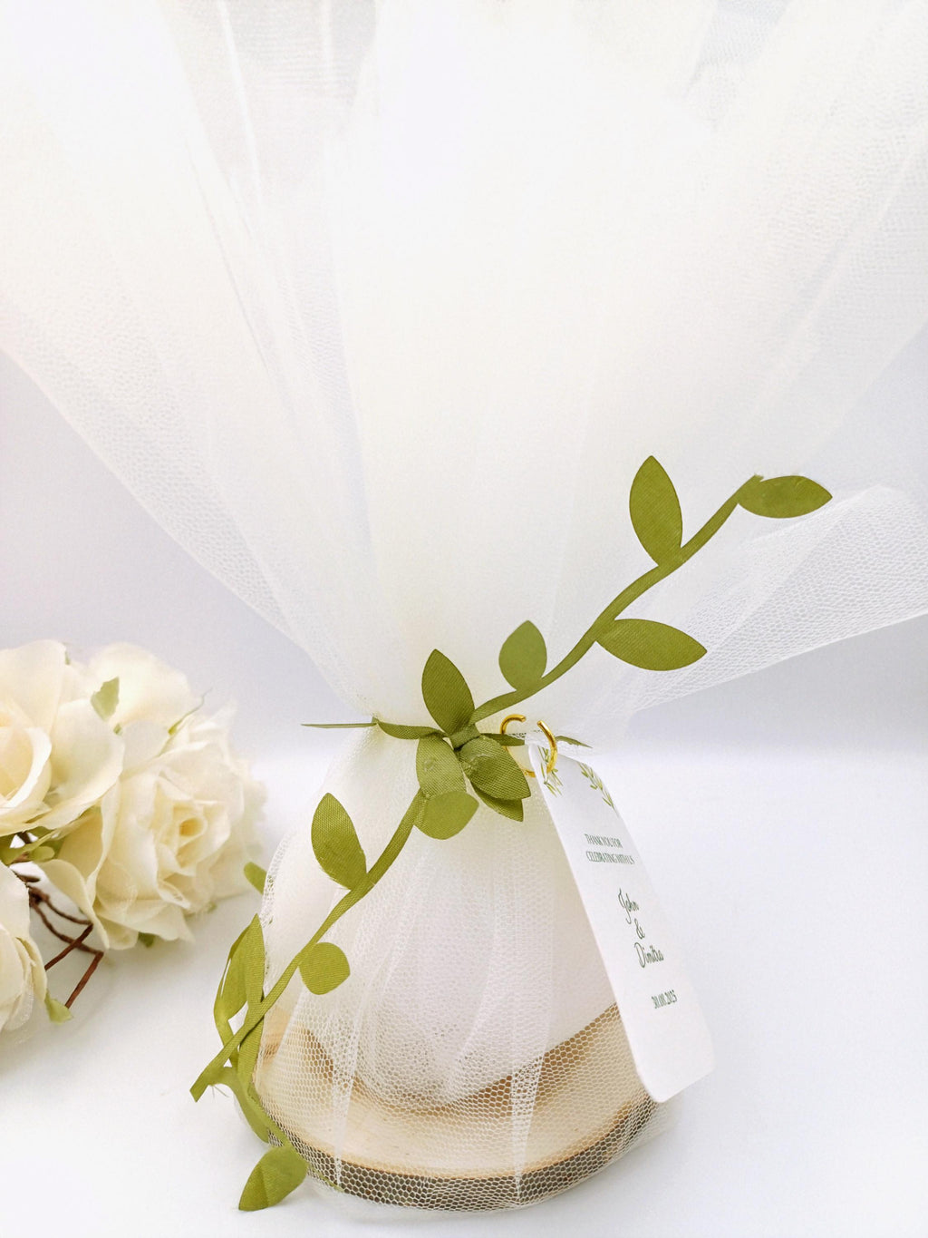 10 pcs, Wedding Favors for Guests in Bulk,engagement party olive branch ribbon favours  Greek tulle Orthodox Boboniera tulle and wood.
