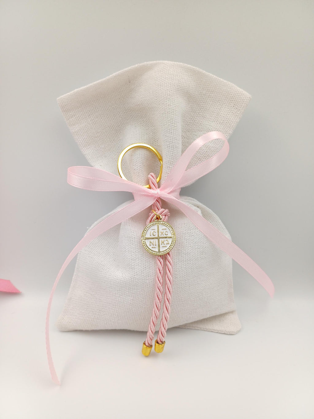 10 pcs, Orthodox baptism boubounieres, Martyrika cross keychain girl, Greek baptism favors , Koufeta ,Koufeta jordan Almond candy pouches.
