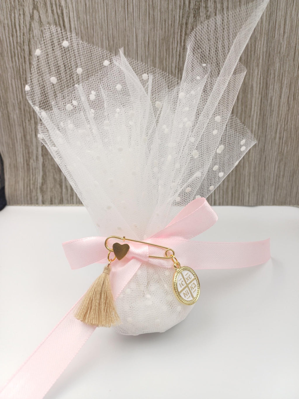 Baptism favors for guests girl Greek Orthodox cross tulle bobonieres,first communion favors koufeta sugared almond ,baptism souvenir, 10 pcs