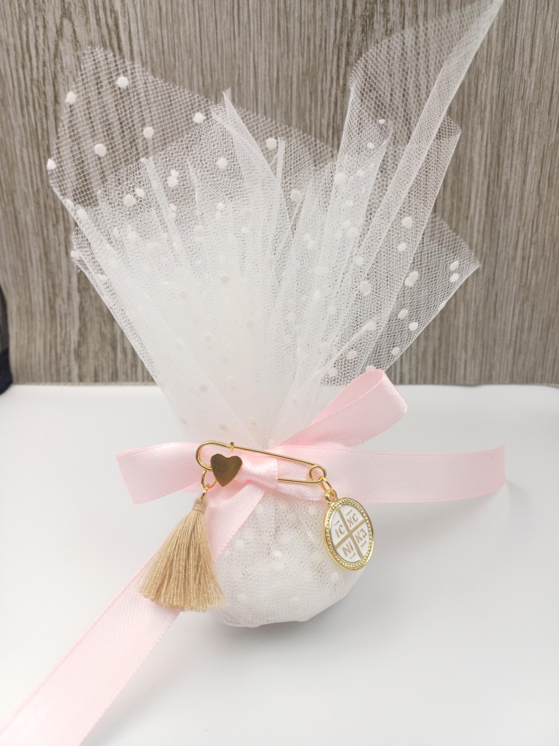 Baptism favors for guests girl Greek Orthodox cross tulle bobonieres,first communion favors koufeta sugared almond ,baptism souvenir, 10 pcs