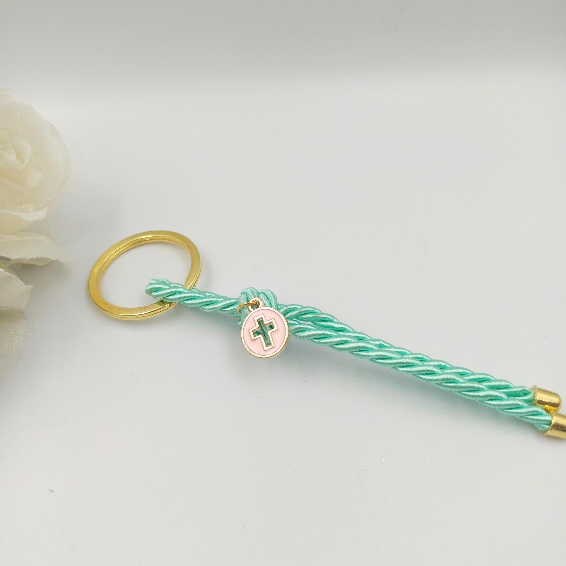Baptism favors sage green cross keychain Martyrika , Communion favors ,Greek Orthodox Witness favor first communion gifts mi bautizo ,10 pcs