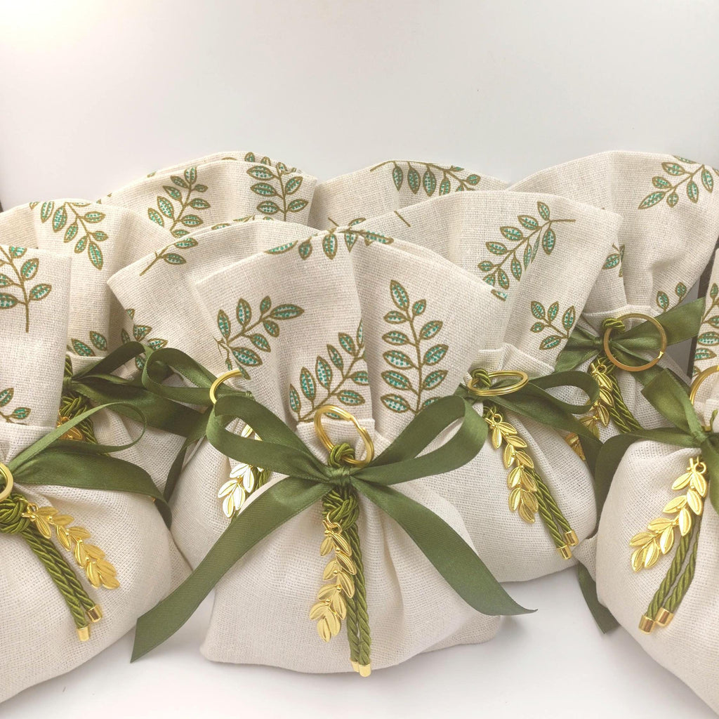 10 pcs - Greek Orthodox Boubounieres - Christening Favors - Personalized Wedding Bombonieres -Olive Branch favors almond- Orthodox baptism .