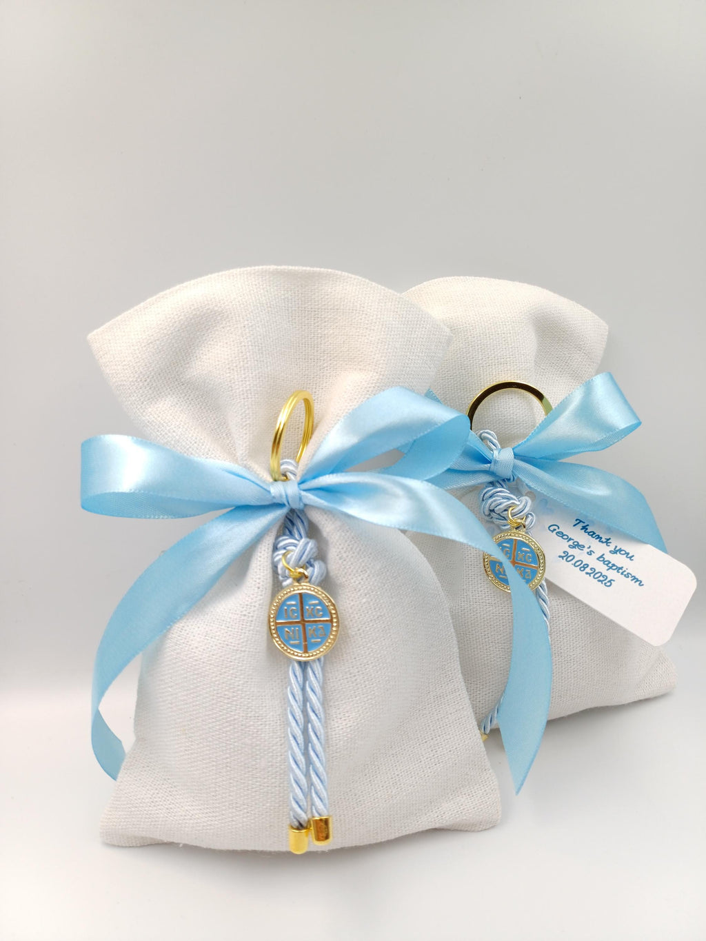 10 pcs, Greek Orthodox Baptism boubounieres for boy , Christening byzantine cross, Martyrika key chain cross baptismal communion favors.