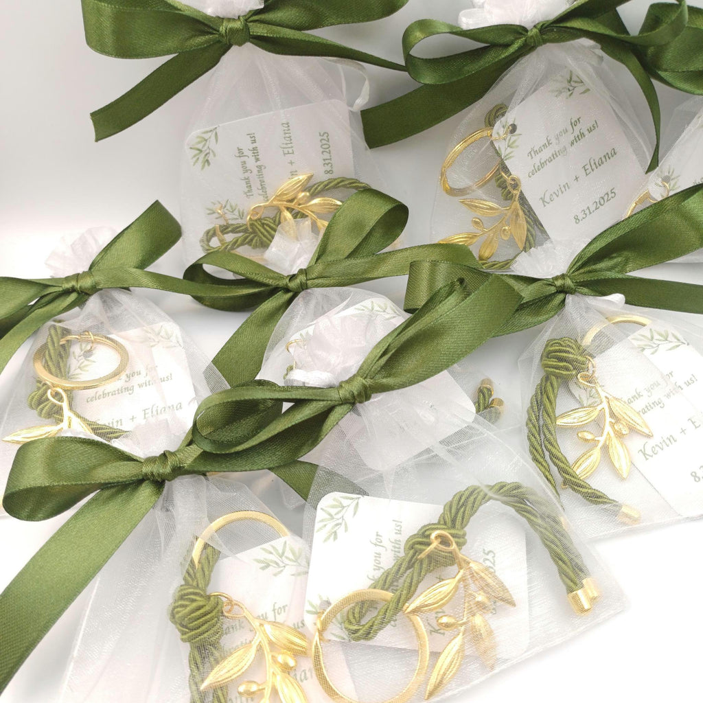 Personalized Olive branch Keychain favors, Martyrika, Martirika Greek wedding witness gifts, baptism favor, Gift for guests in bags, 10 pcs