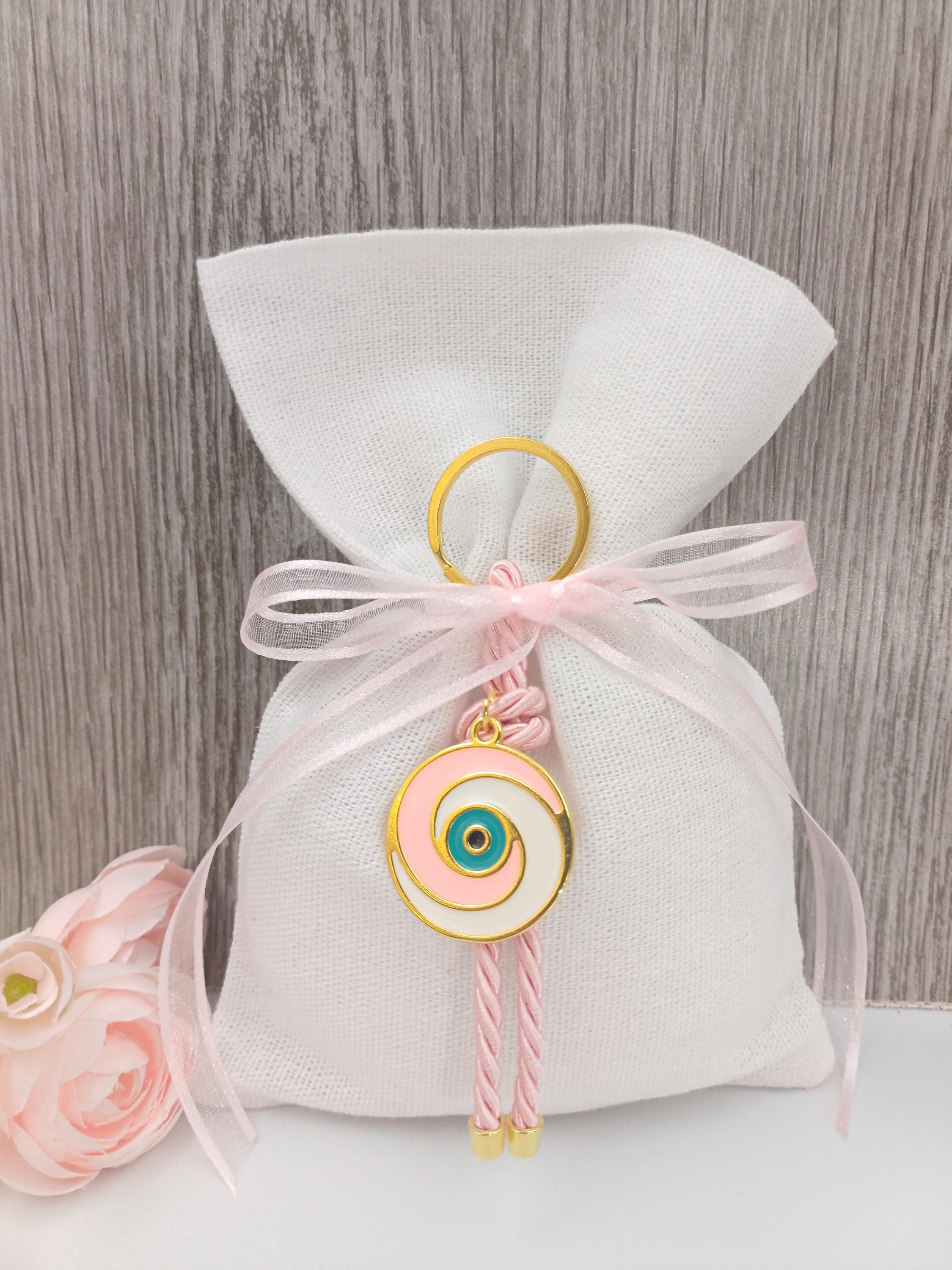 10 pcs, Greek baptism bombonieres, Orthodox Baptism- Evil Eye Martyrika Keychain-Girl Baptism Favor -Mibautizo -Witness gifts-koufeta almond