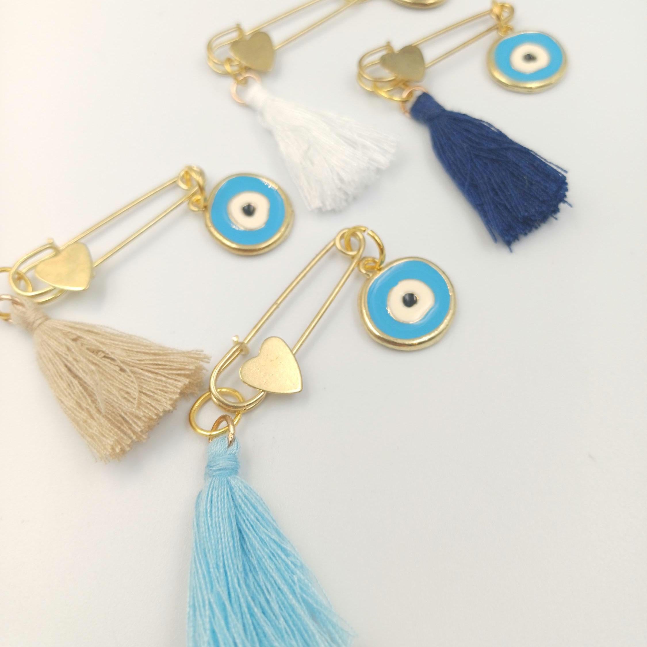 10 pcs, Greek Baptism  evil eye Martyrika safe pins, Boy baptism, Witness favors pins, Baby shower , First Communion favors, Greek mati.