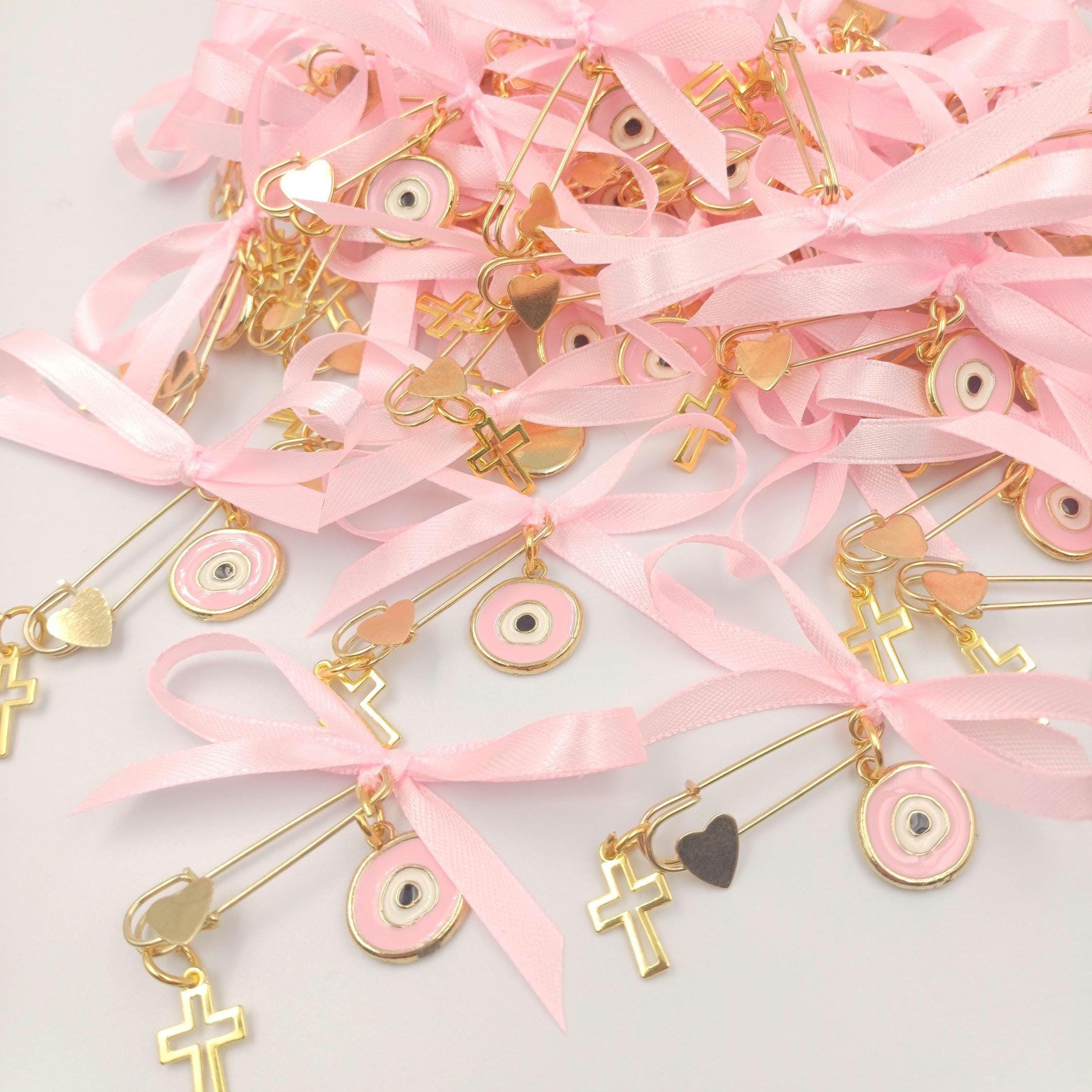 10 pcs, Martyrika safe pins, Girl baptism, Witness favors pins, Greek Orthodox baptism , Cross pin favors, Martirika evil eye with cross