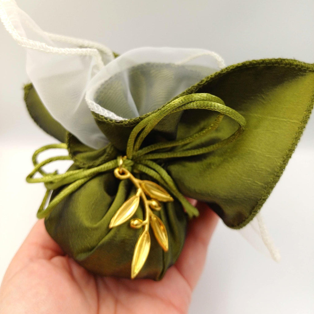 Olive Wedding Favor with Gold Olive Branch • Greek Bomboniere • Rustic Green Thank You Gift • Destination Wedding Favors Bridal Shower 10pcs